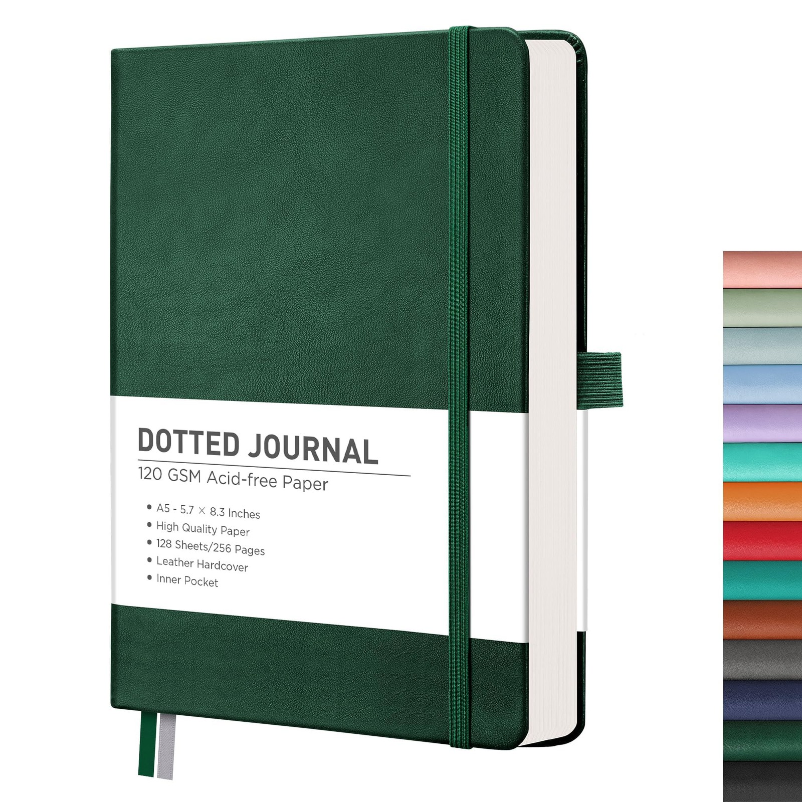 RETTACY Dotted Journal Notebook, 256 Pages, A5 Medium Size (5.7” Dark Green