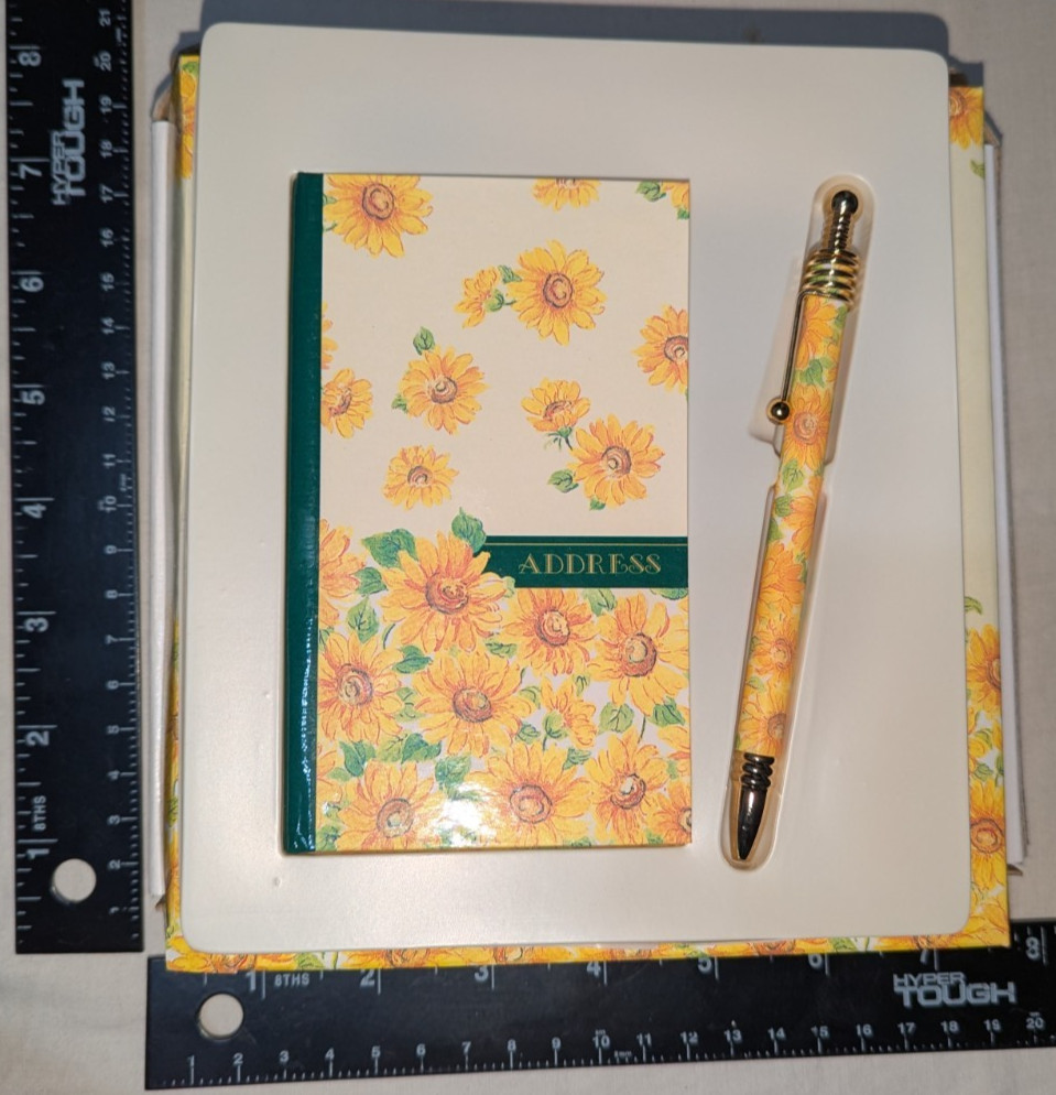 ACADY Yellow Flower Sunflower Pocket Address Book & Pen Gift Set Box