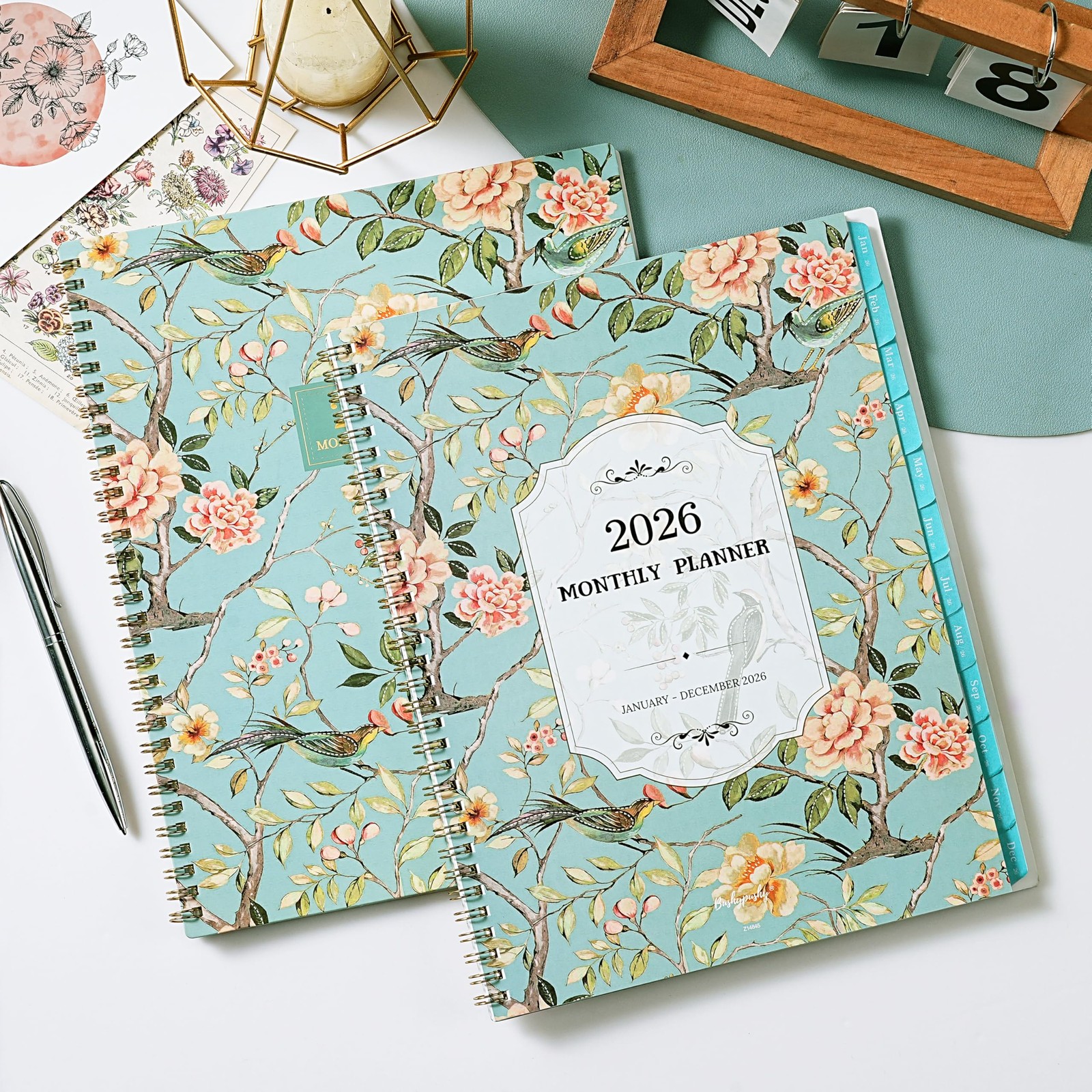 2026 Calendar Planner, Twin Wire Binding, 9×11 Inch, Notes Pages, Green