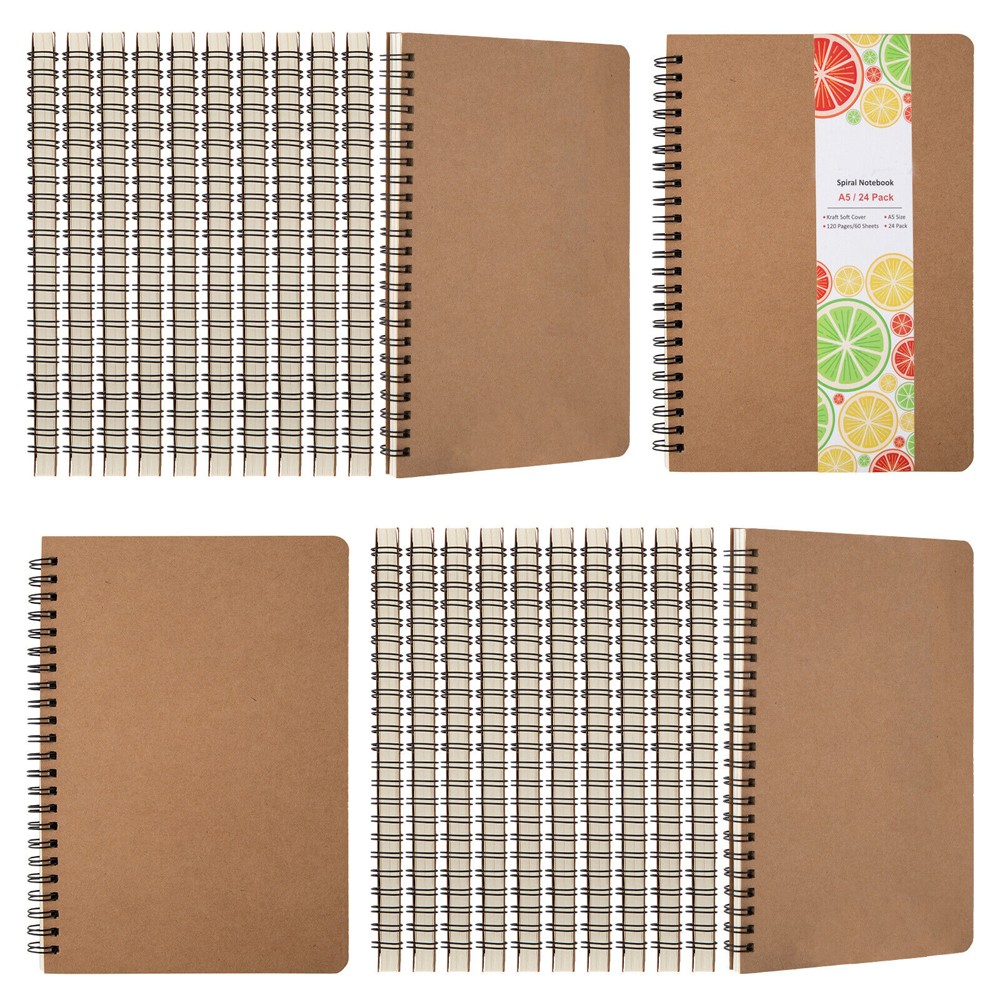24Pack A5 Unlined Blank Spiral 120Pages 100GMS Paper Spiral Notebook Journals