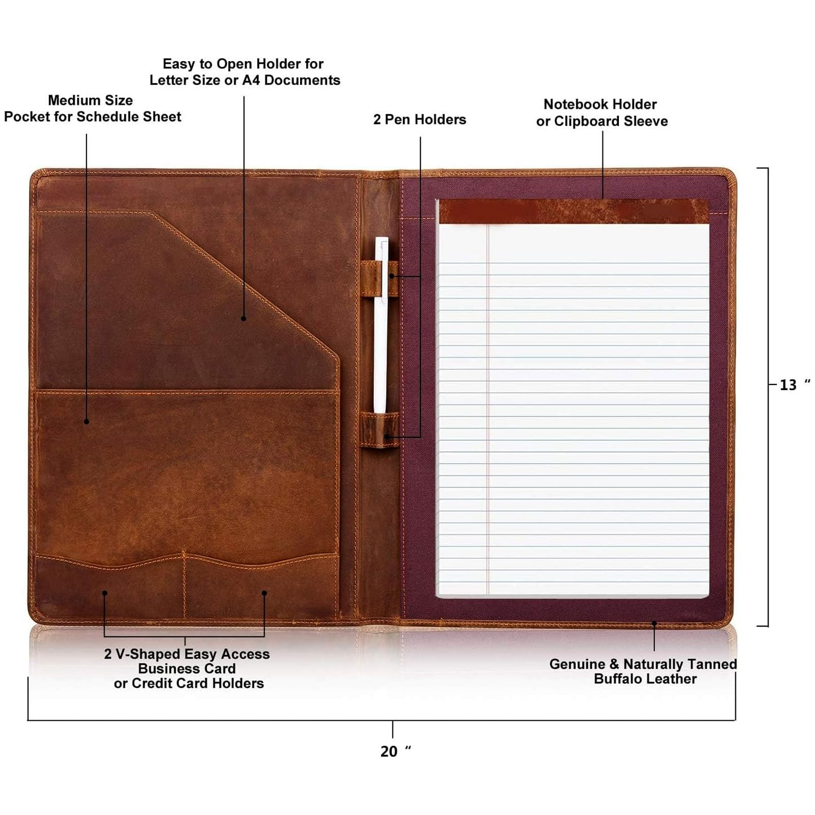 Leather Portfolio A4 Document Folder Legal Pad Padfolio Professional Writing Let