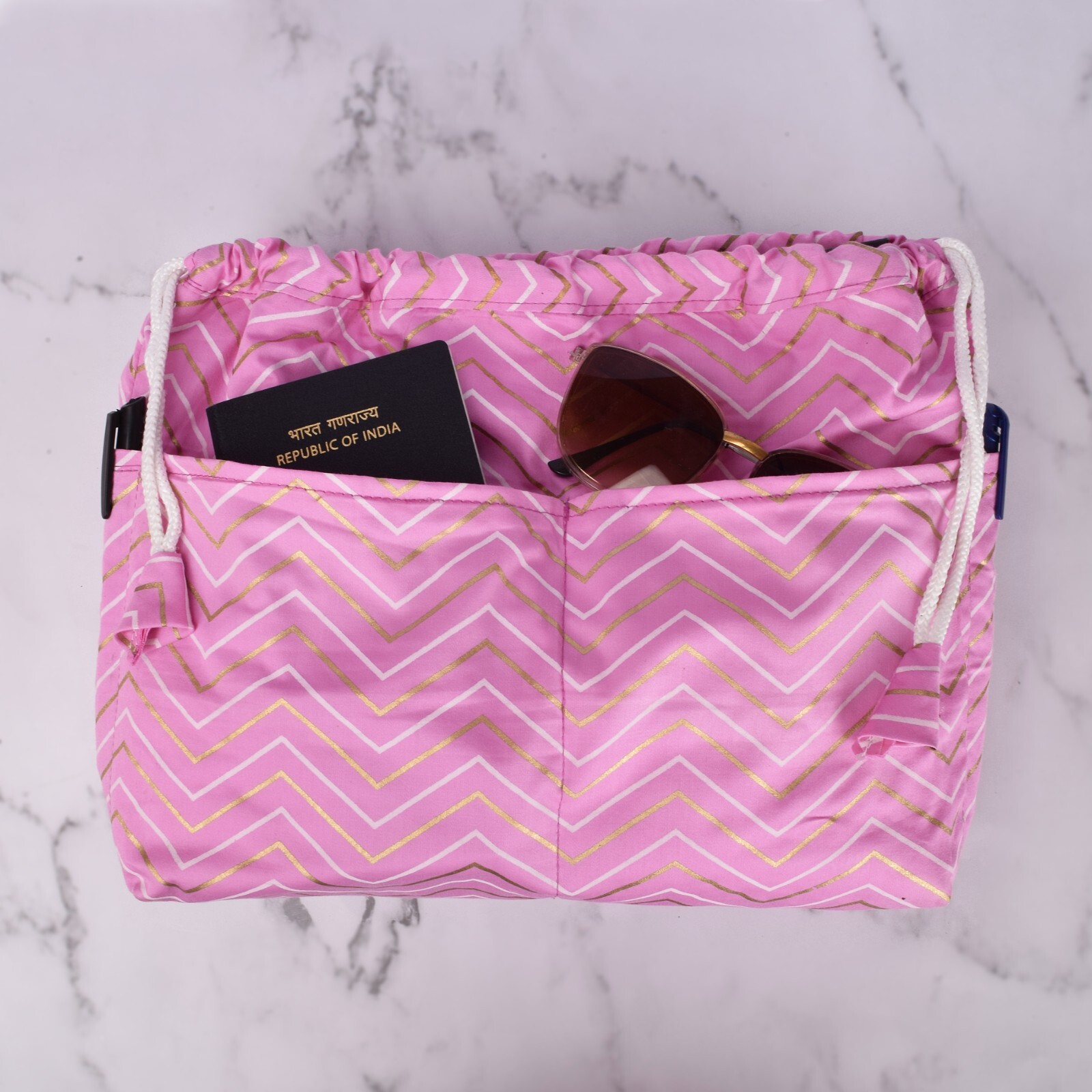 Zigzag Drawstring Planner Bag, Travel Organizer, Journal Supplies Storage Case