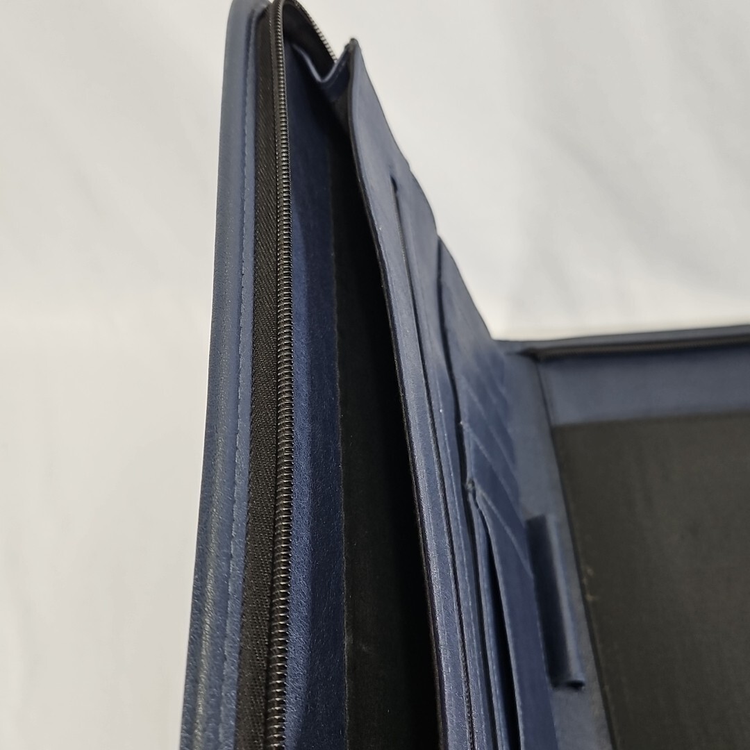 LEED’S Navy Blue Leather Organizer Folio Case Notepad Planner Folder Zips