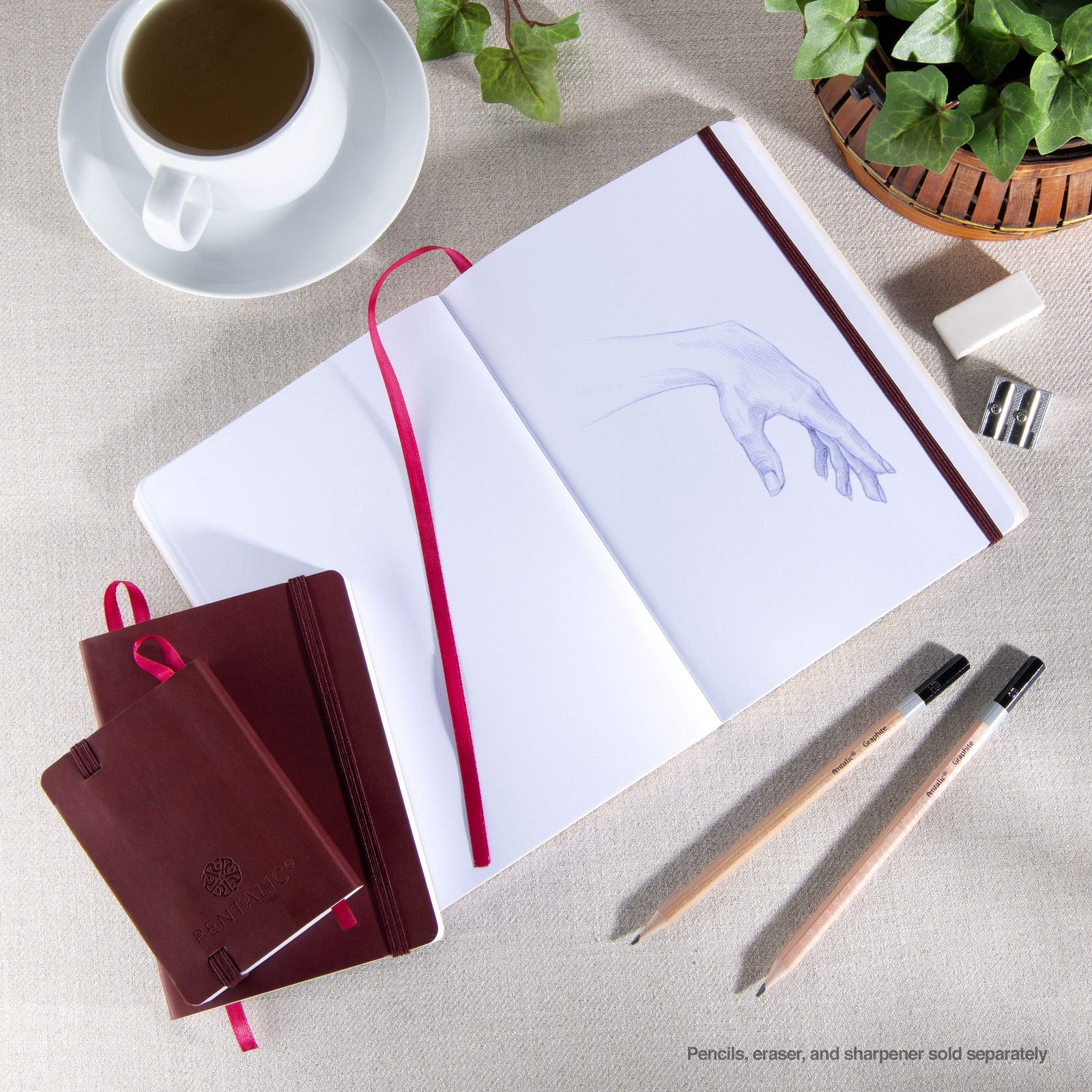 Pentalic 4″ x 6″ Pocket Sketchbook 4-inch x 6-inch, Burgundy, Burgundy