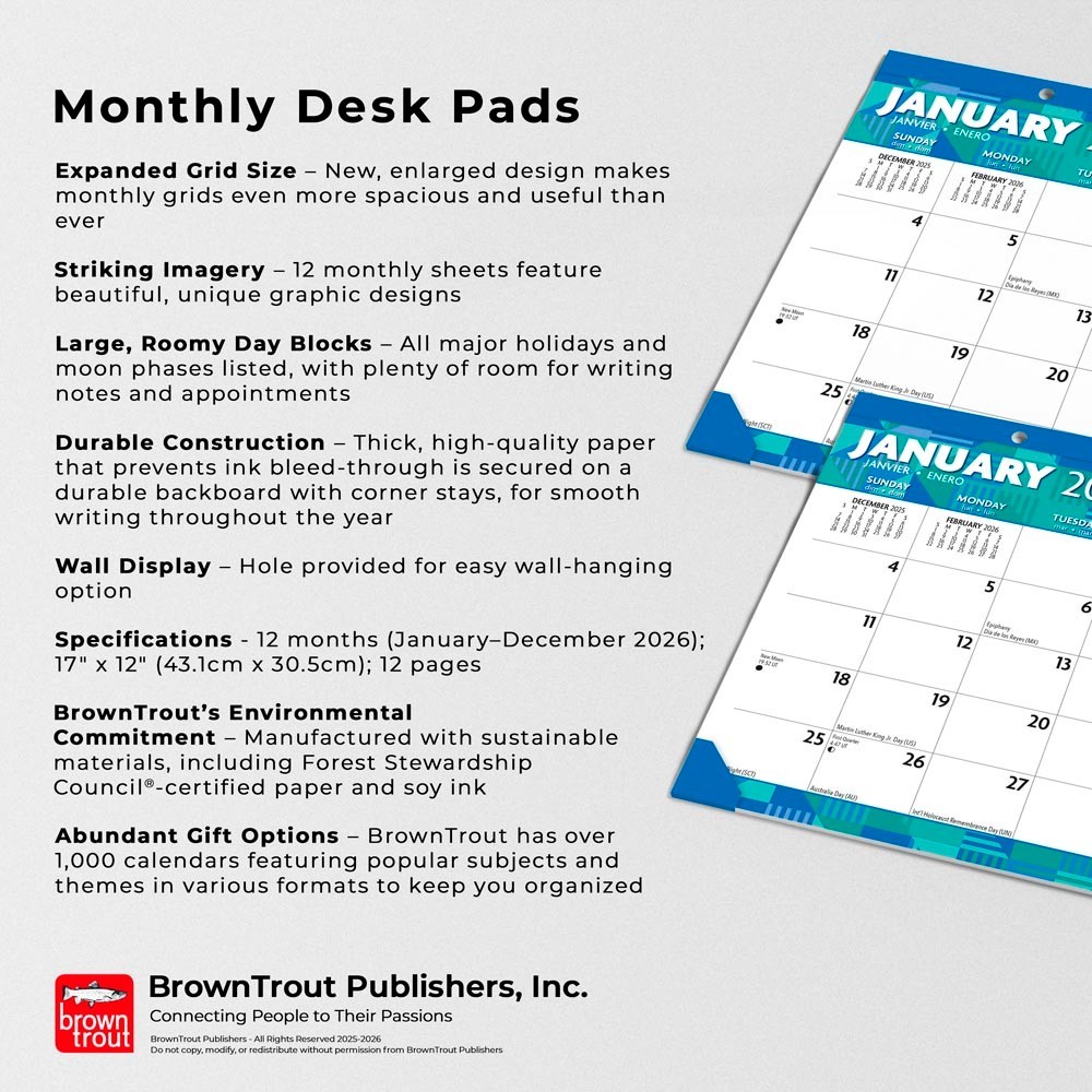Large Print | 2026 17×12 Inch Monthly Desk Pad Calendar