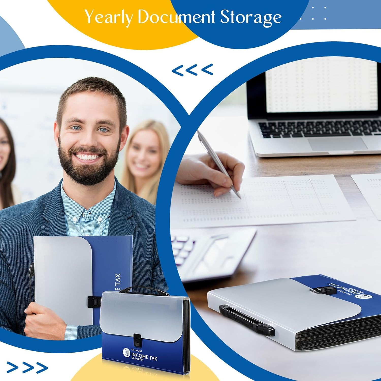 Tax Document Organizer with 13 Pockets, Portable A4 Expanding File Folder (Blue)