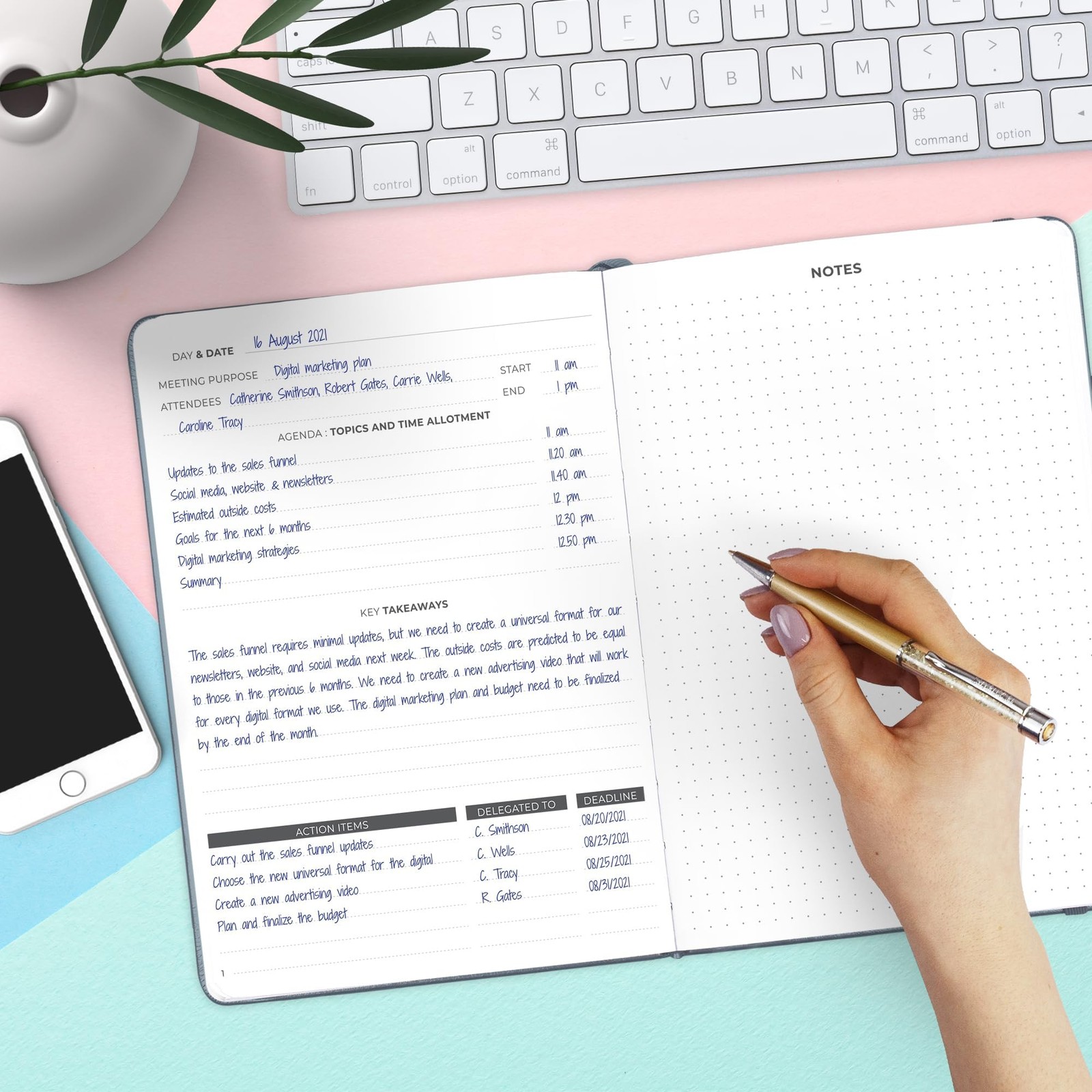 Clever Fox Meeting Notebook – Work & A5 (5.8” x 8.3”), Silver Black