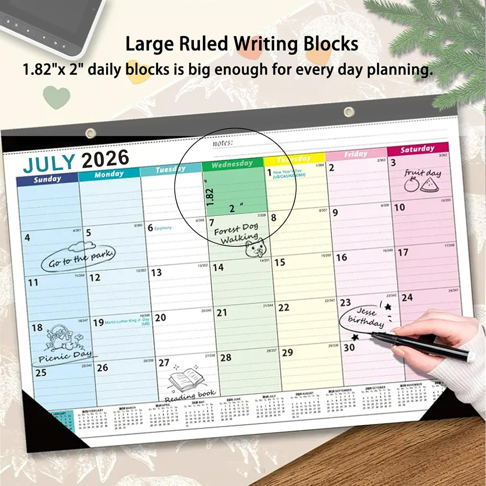 Desk Calendar 2026 2027 18 Month July December Large Paper Cover Stickers Office