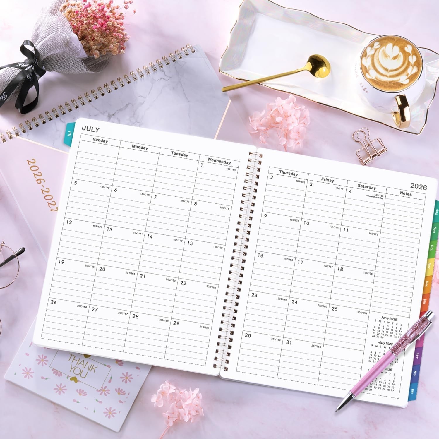 Stylish 8″ x 10″ Academic Planner 2026-2027 with Colourful Tabs & Weekly Layout