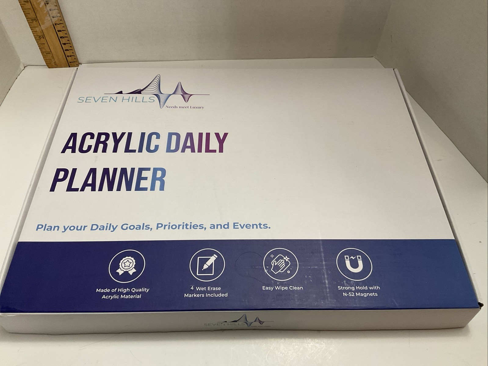 Seven Hills Acrylic Dry Erase Daily Planner 31 Days, magnets markers rag acc