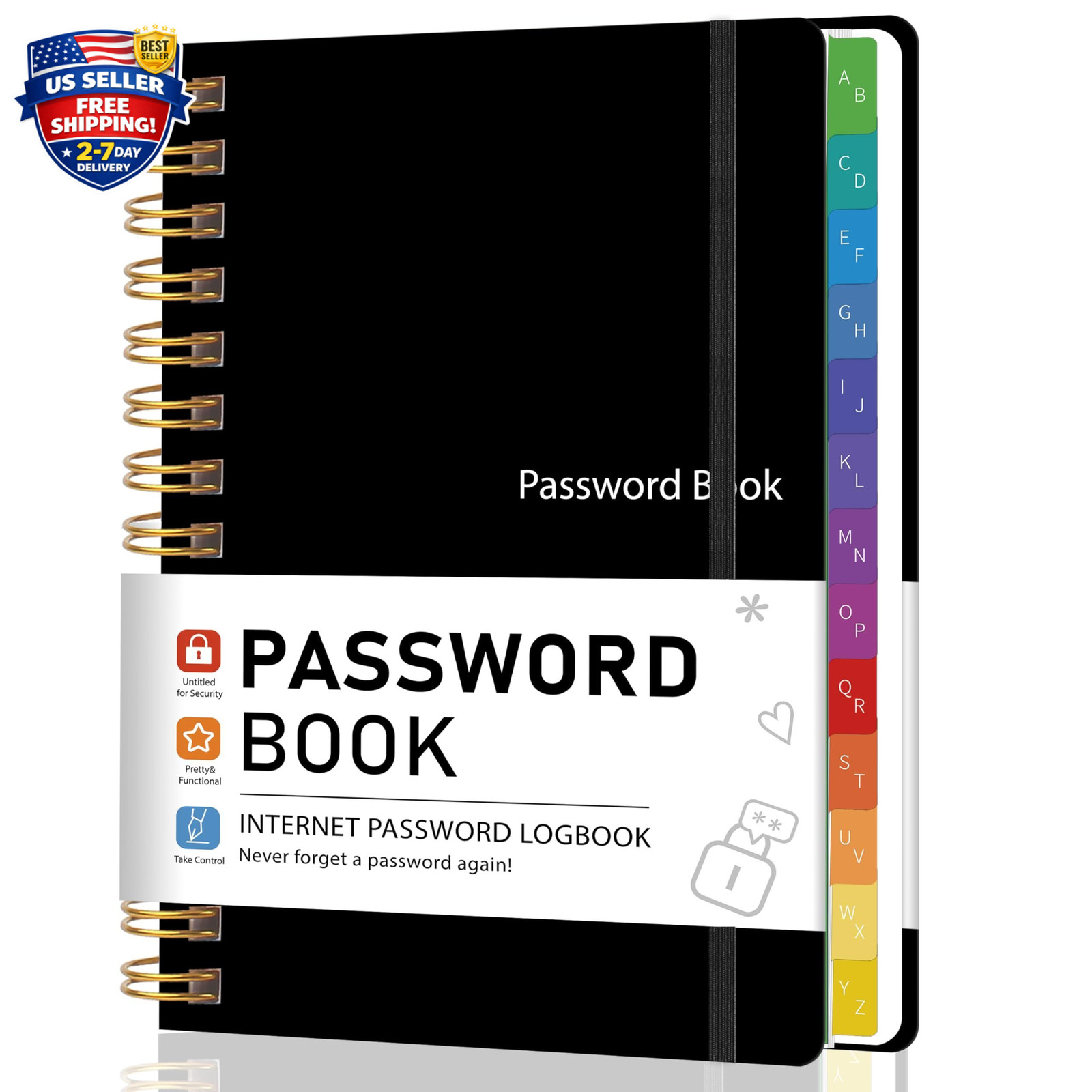 Spiral Password Book with Alphabetical Tabs, 5.8″ X 8.2″ Password Keeper Book