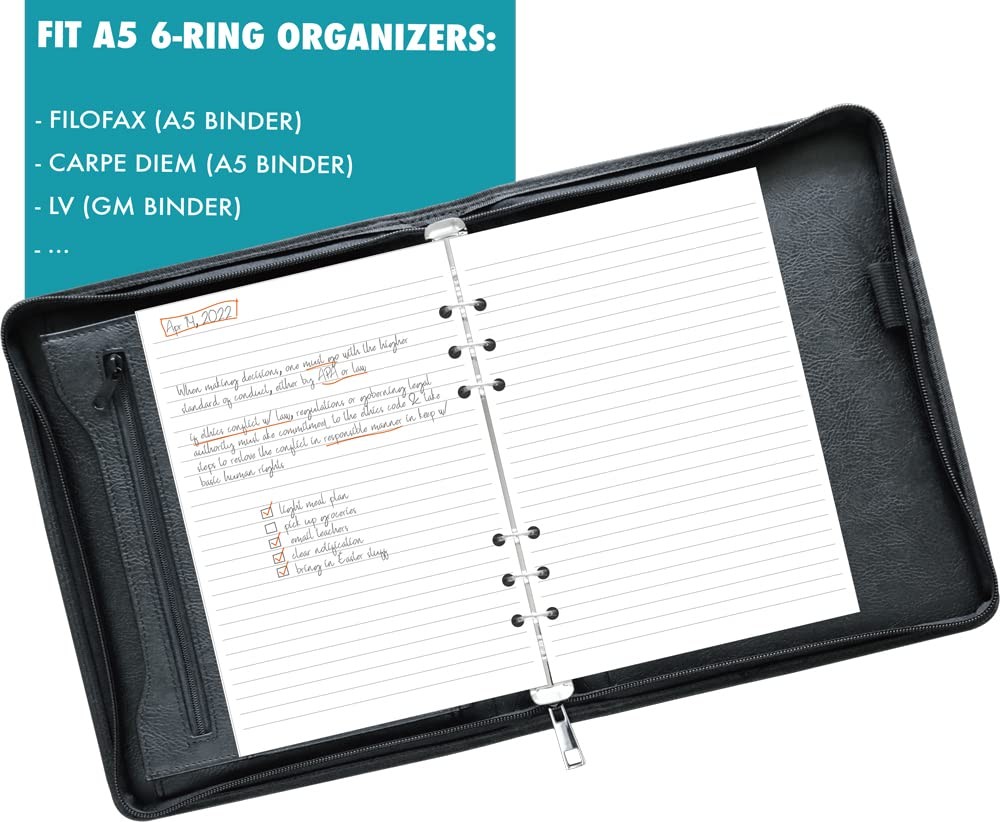 A5 Lined Paper 6-Hole Punched, 100 Sheets (200 Pages), 100 Sheets, White