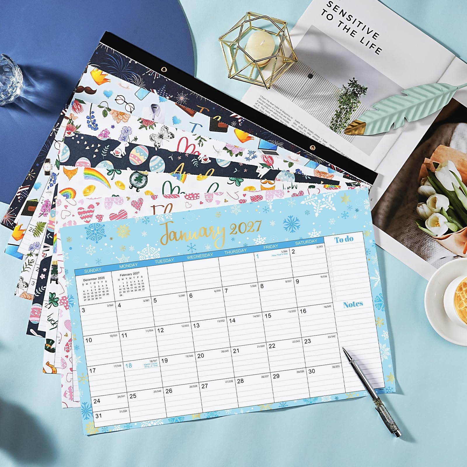 Desk Calendar 2026-2027 – July 2026 – December 2027, 17″ x 12″, Multicolored