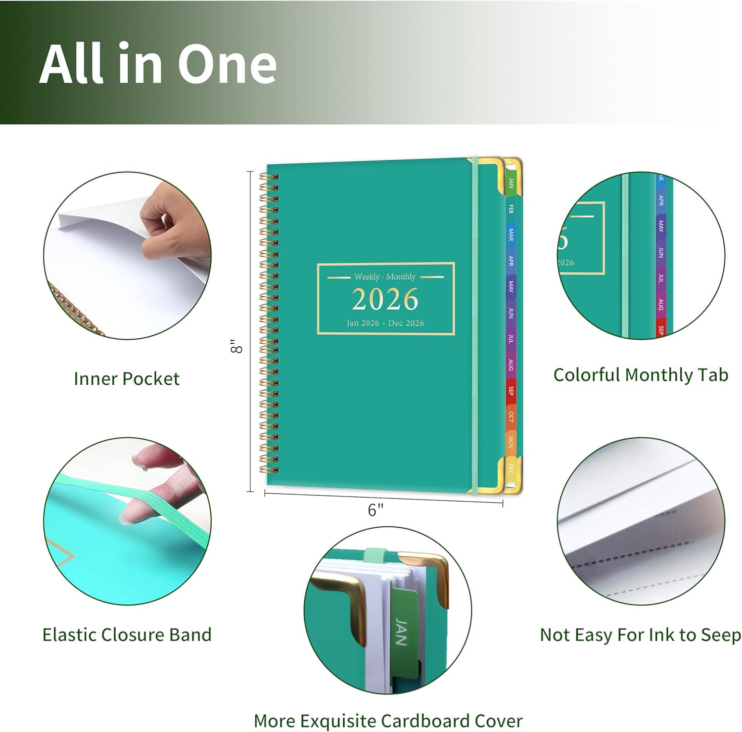 Planner -2026, Hardcover Weekly & Monthly Calendar Planner, January 2026 – Decem