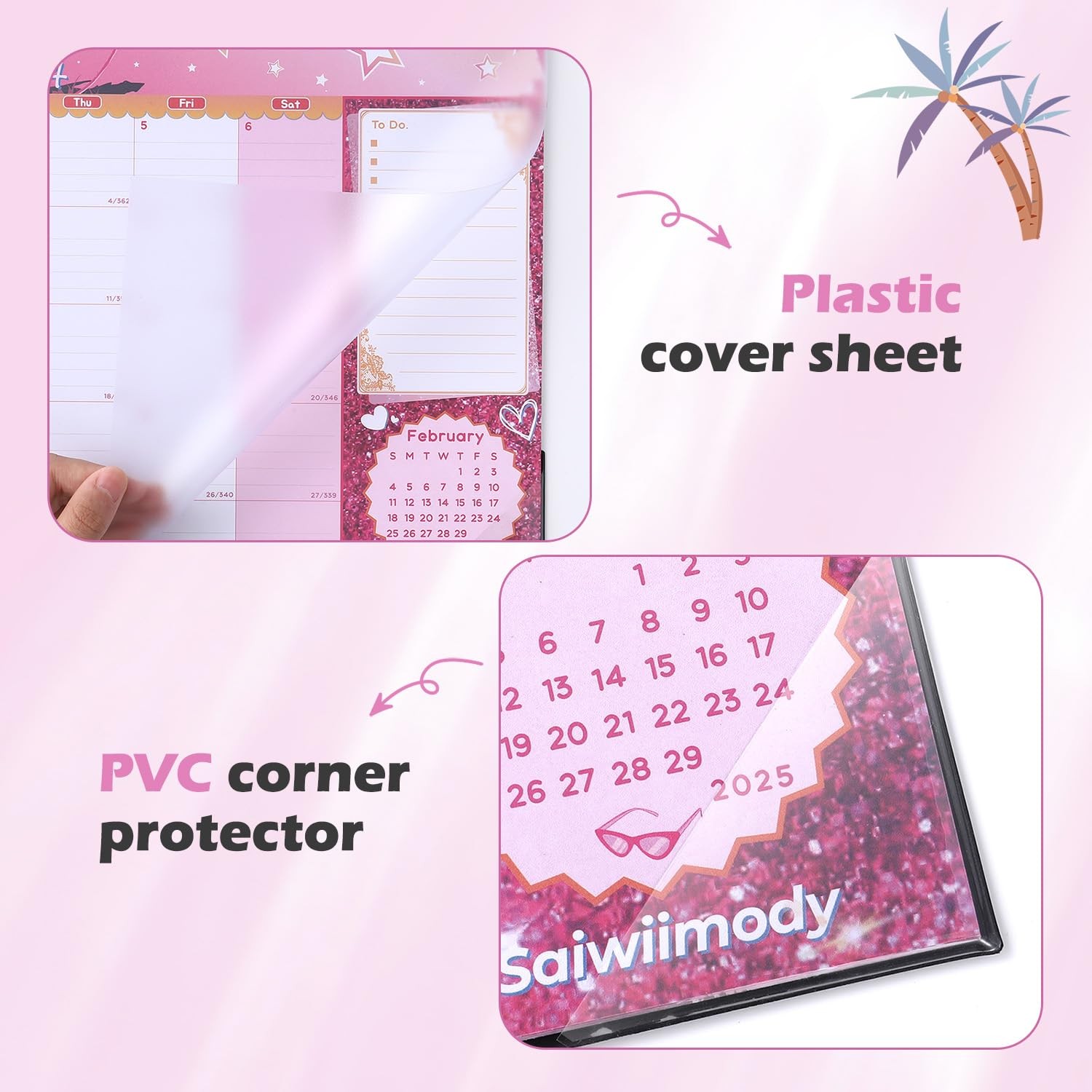 Desk Calendar 2026 with Clear Waterproof Cover 17 x 12 inch 18 Months Pink