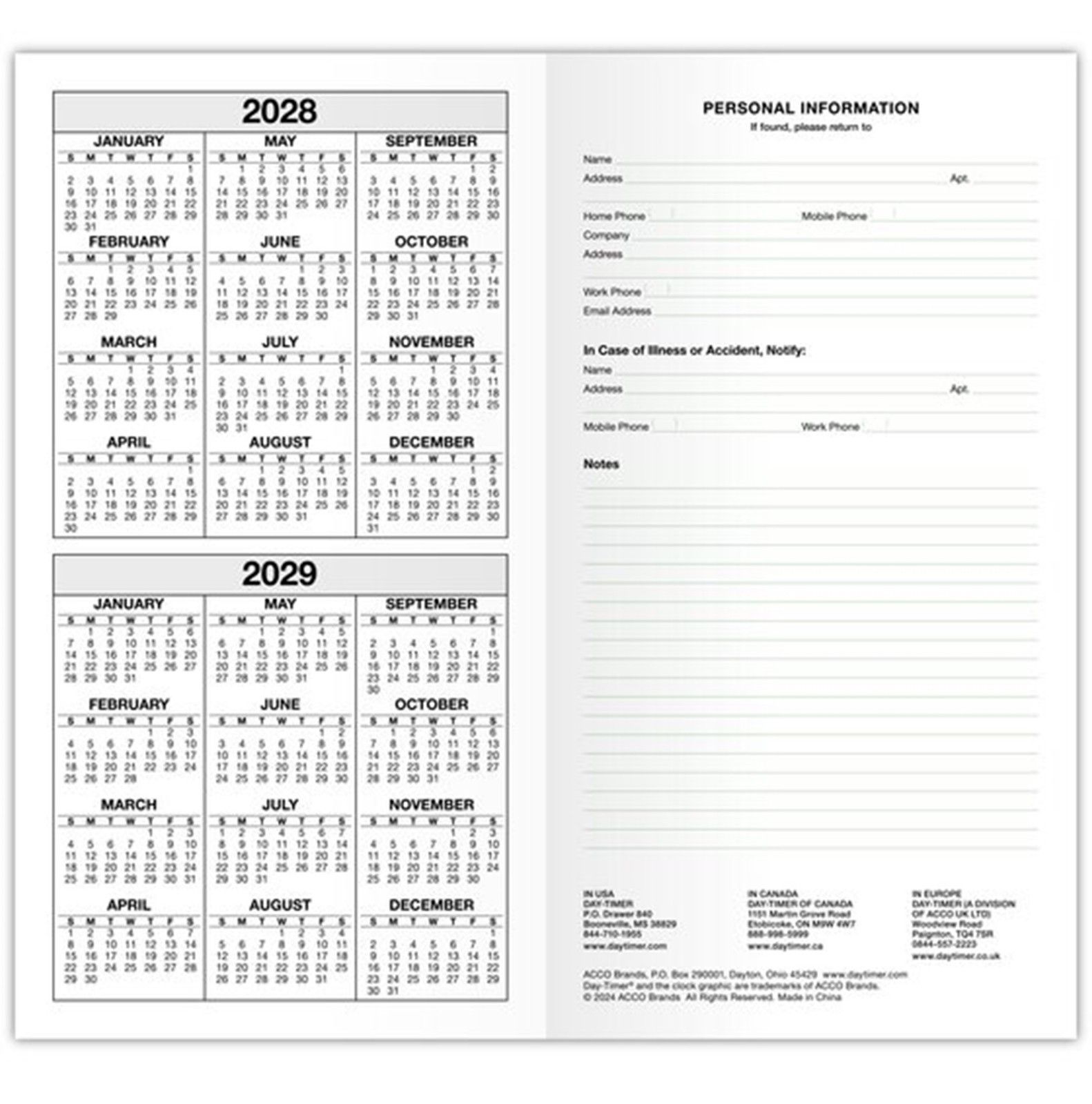 Day-Timer 2025-2026 , 20-Mth Advance Planner Refill, Pocket, 3-1/2″ x 6-1/2″