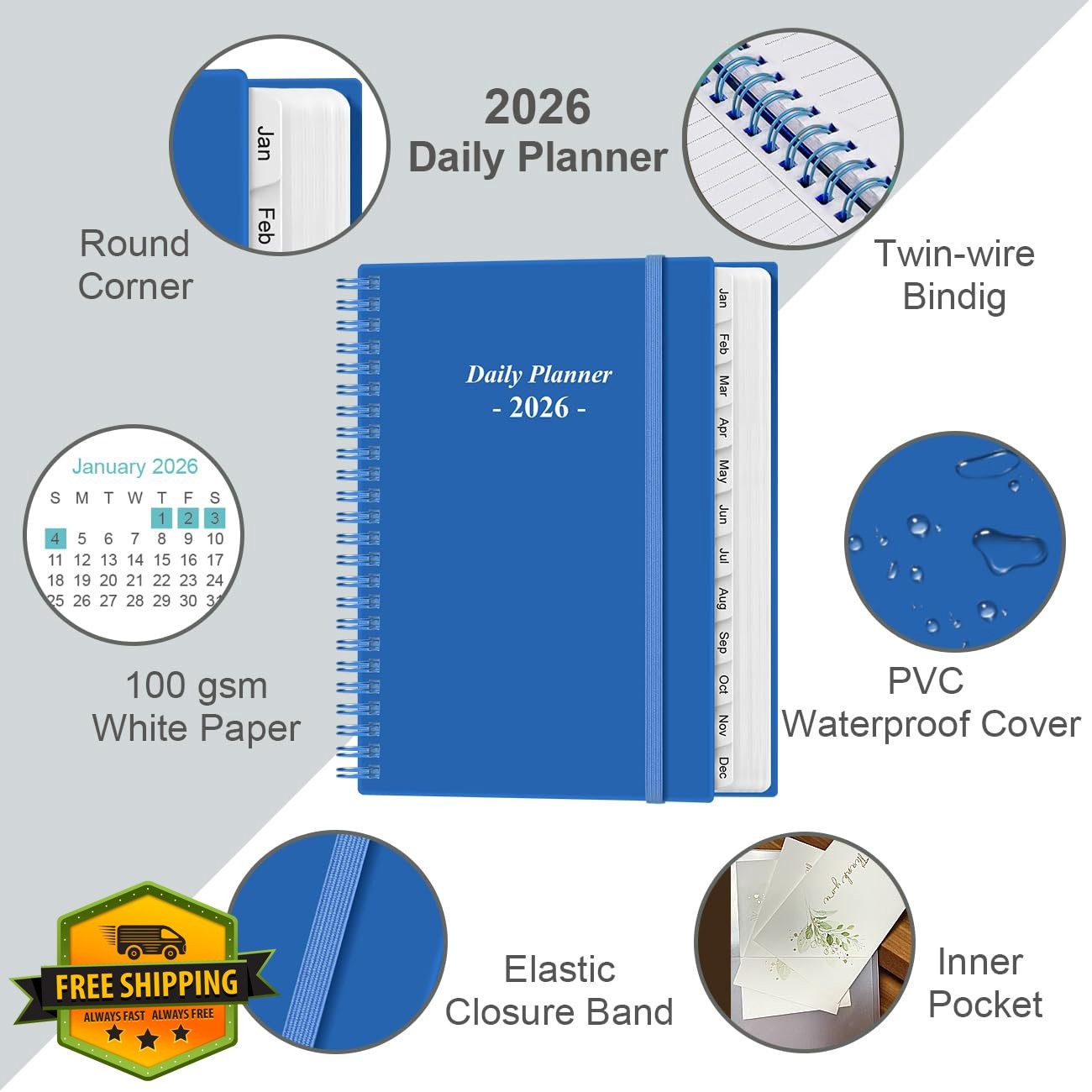 Yaridar 6.4″x8.5″ Blue Planner 2026