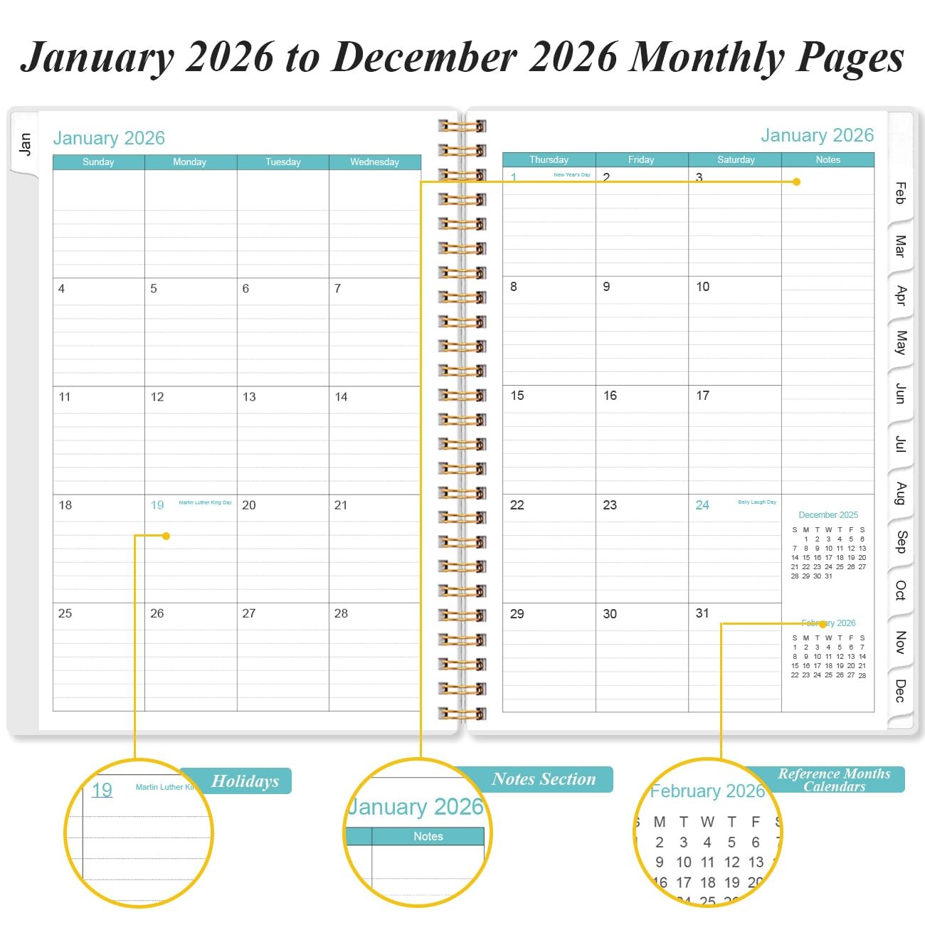 2026 Planner – 2026 from January 2026 – 6.4″ x 8.5″, Blue Watercolor