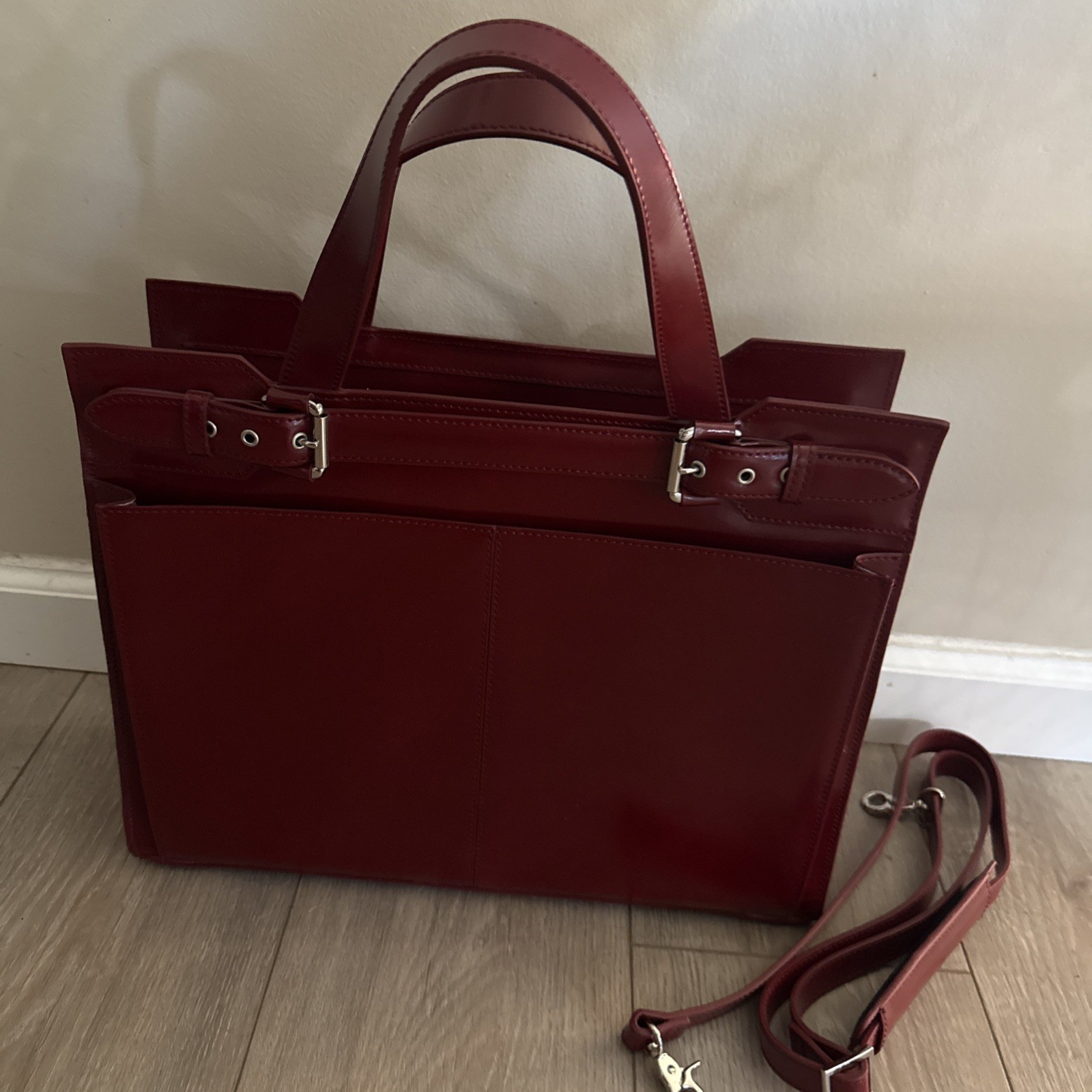 NWOT Franklin Covey Burgundy Leather Laptop Briefcase Tote Organizer Bag