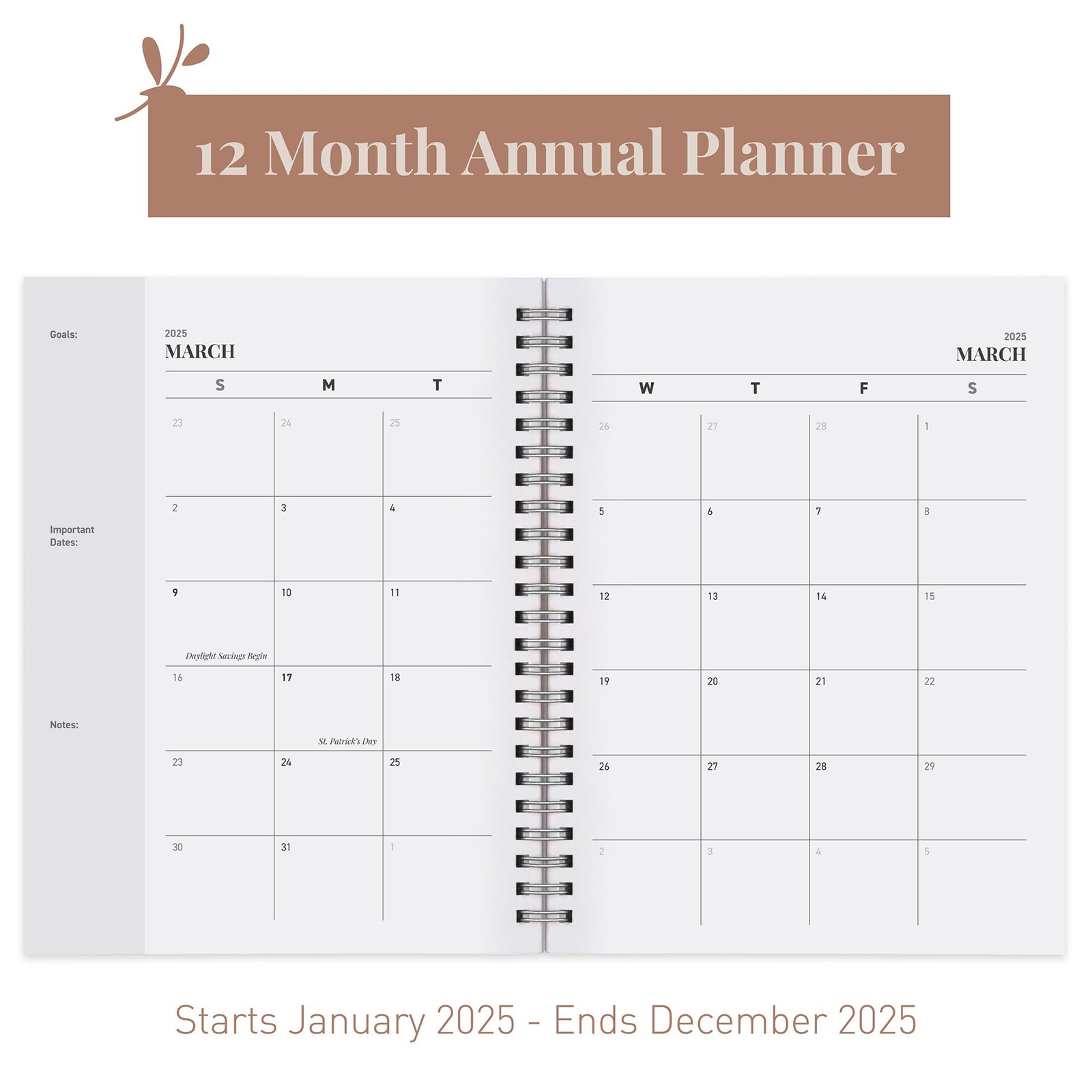 Rileys 2025 Weekly Planner – Typographic Annual & Monthly 6 x 8-Inches, Black