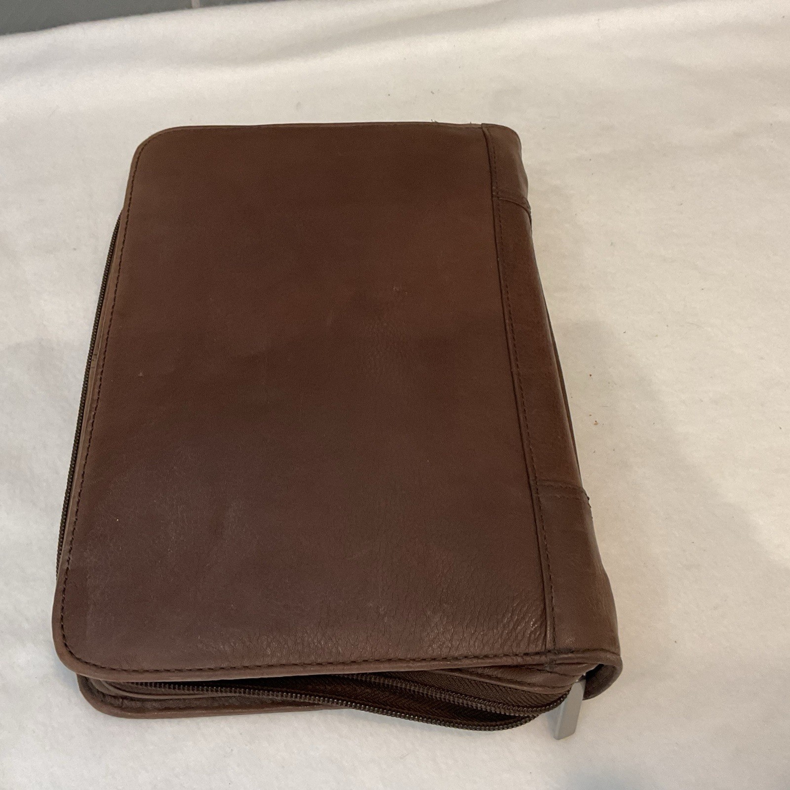 Tannery West Genuine Leather Zip Around Planner Organizer Binder Brown 3 Ring