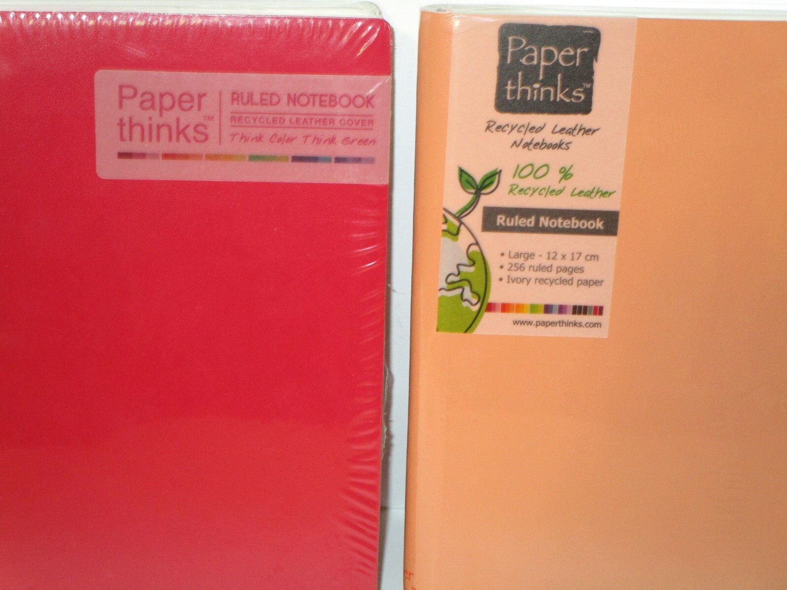 Paper thinks 2 new Ruled Notebook Red Orange Recycled Leather Sealed Large Size