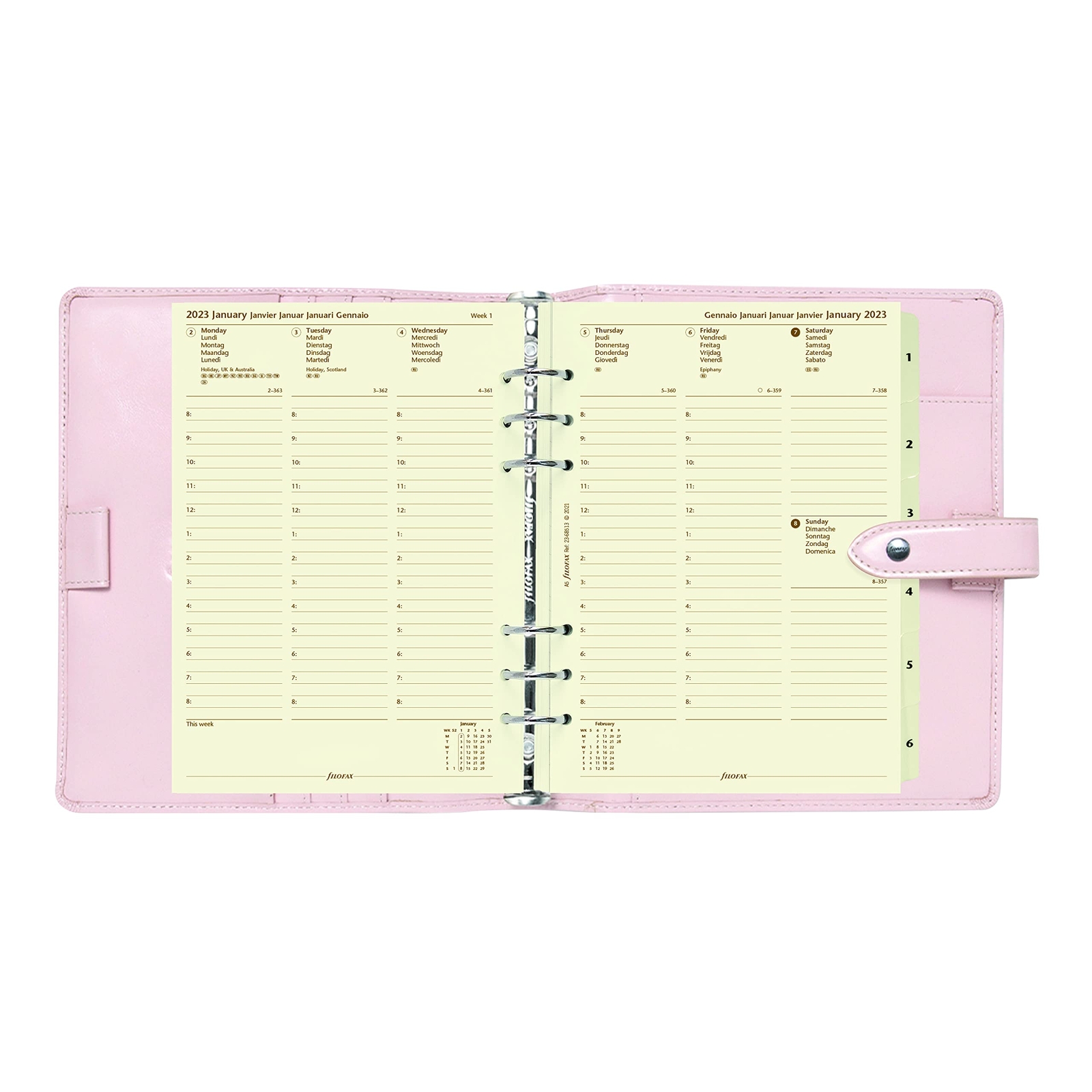 Filofax Malden A5 Organizer Pink Full Grain Buffalo Leather Weekly Planner 2024