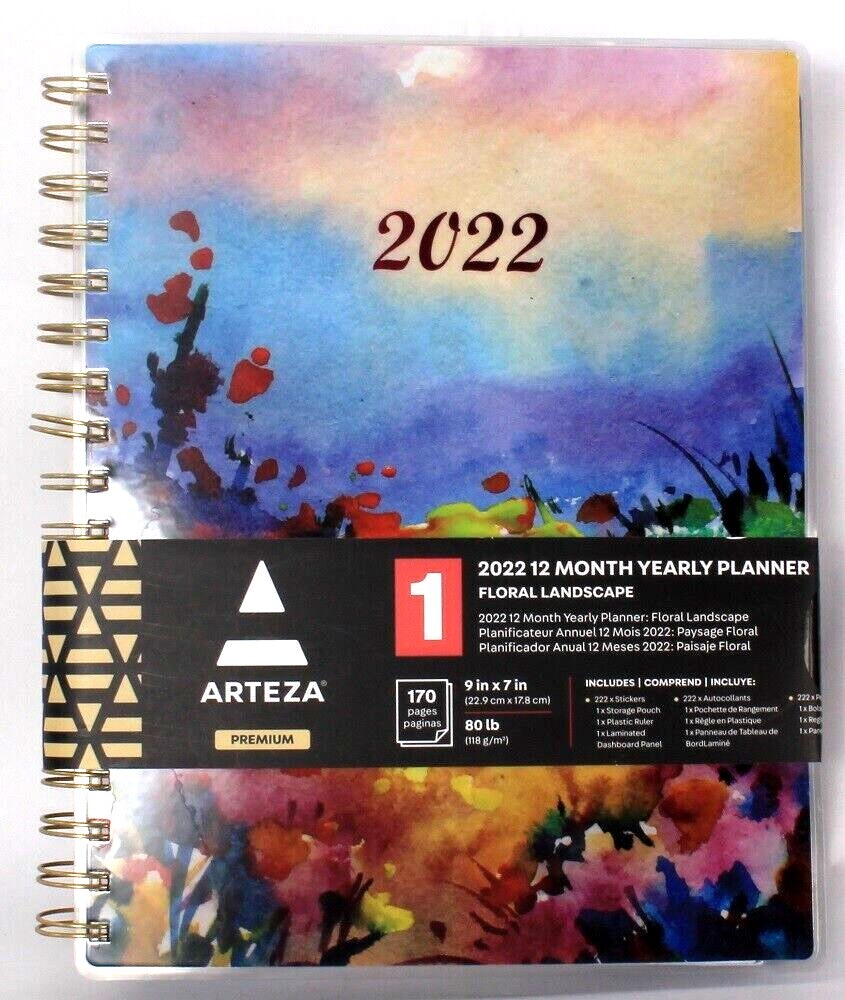 1 Count Arteza Premium 2022 Floral Landscape 12 Month Yearly Planner 170 Pages
