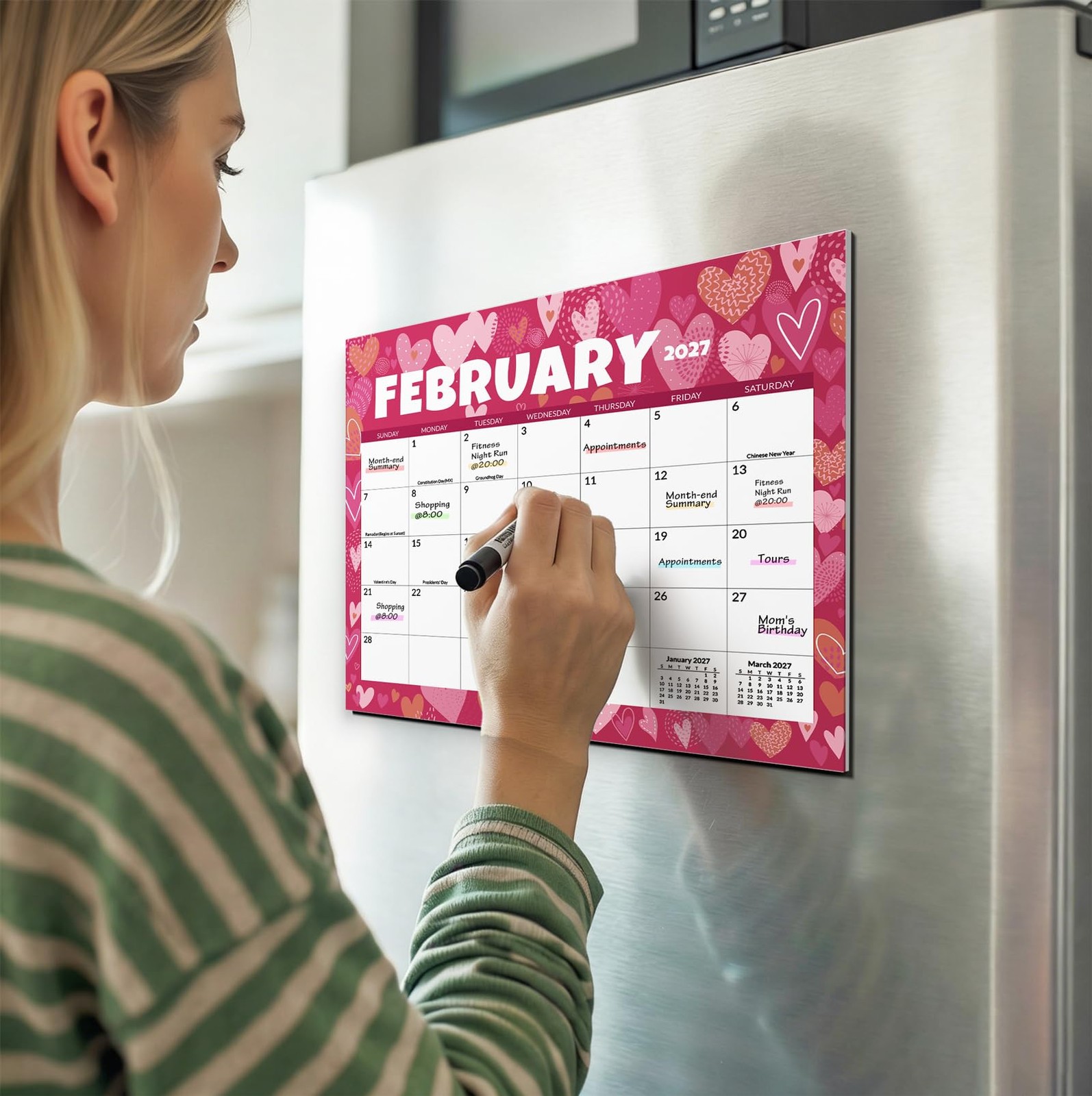 SUNEE Fridge Calendar 2026-2027 from July 2026 to March 2028, Seasonal