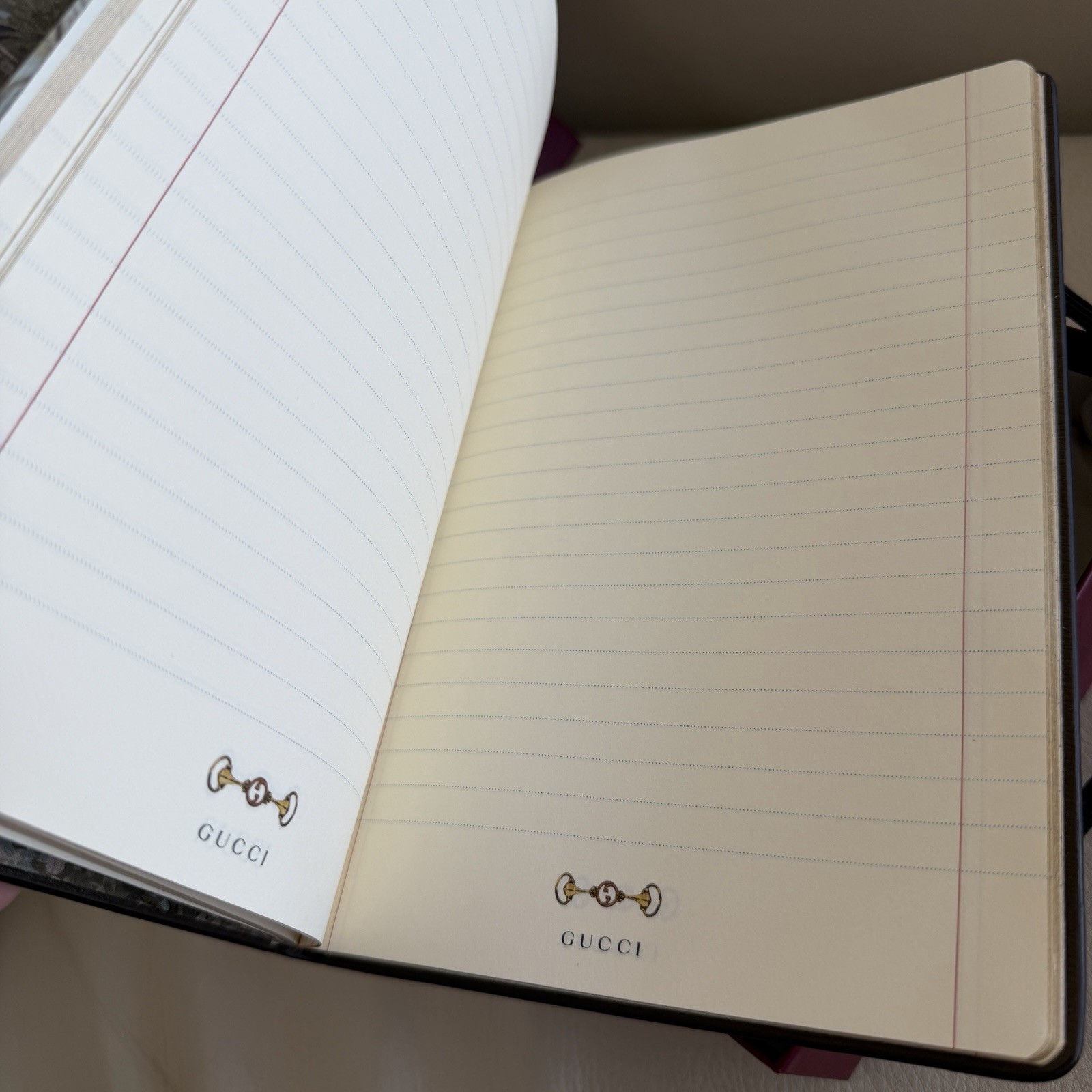 New Large Gucci Notebook with Web and Horsebit in Ivory and Brown mini GG