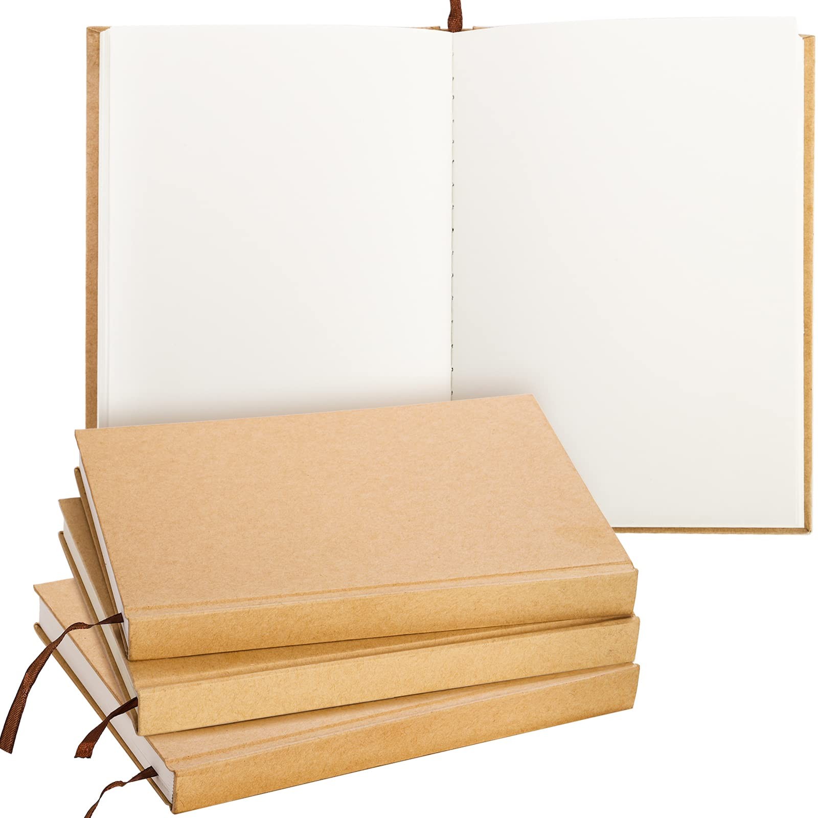 ZEAYEA 4 Pack A5 Blank Notebook Journal, 6 x 8.5 Inch Hardcover Brown