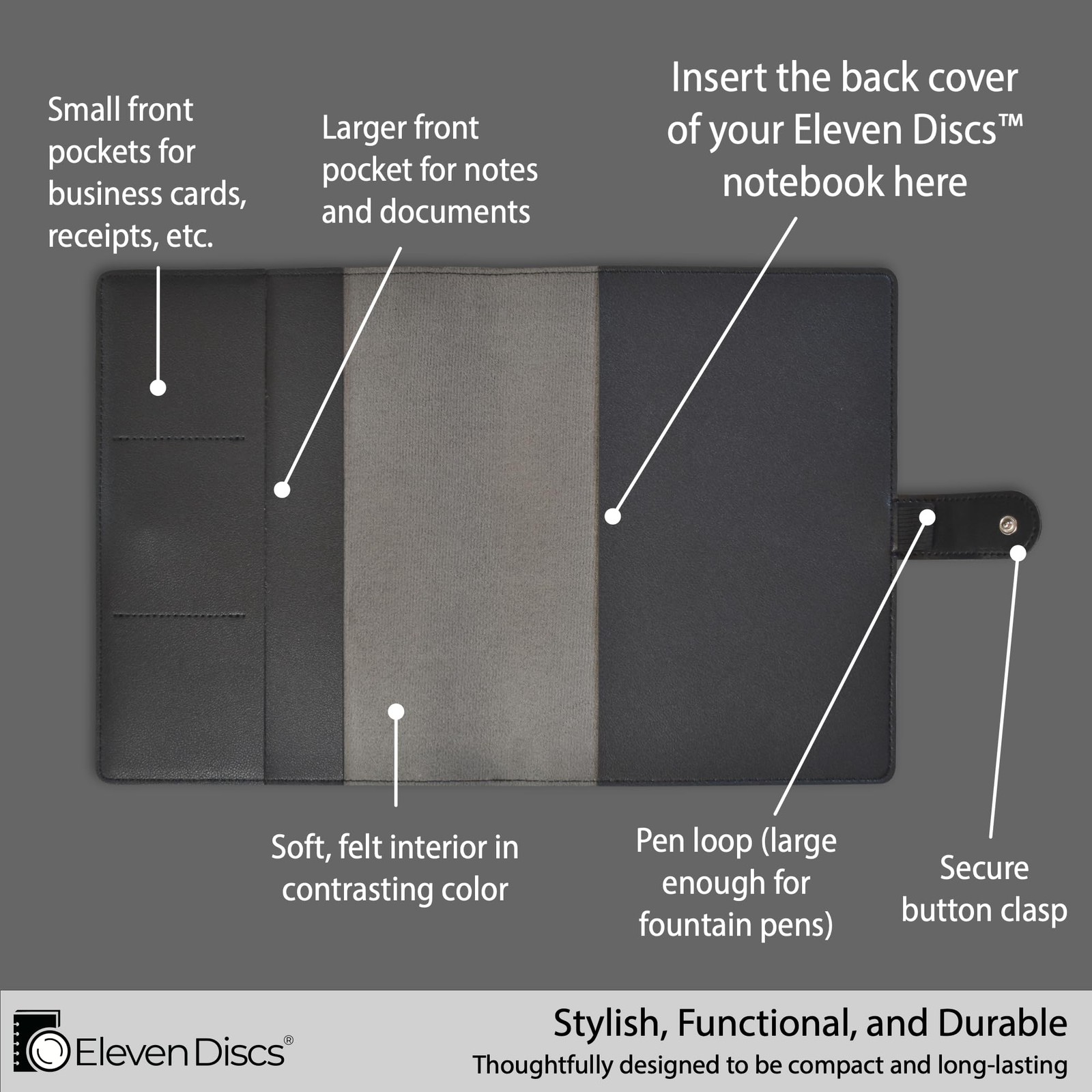 Eleven Discs™ Premium Faux Leather Discbound Notebook Folio Junior, Black
