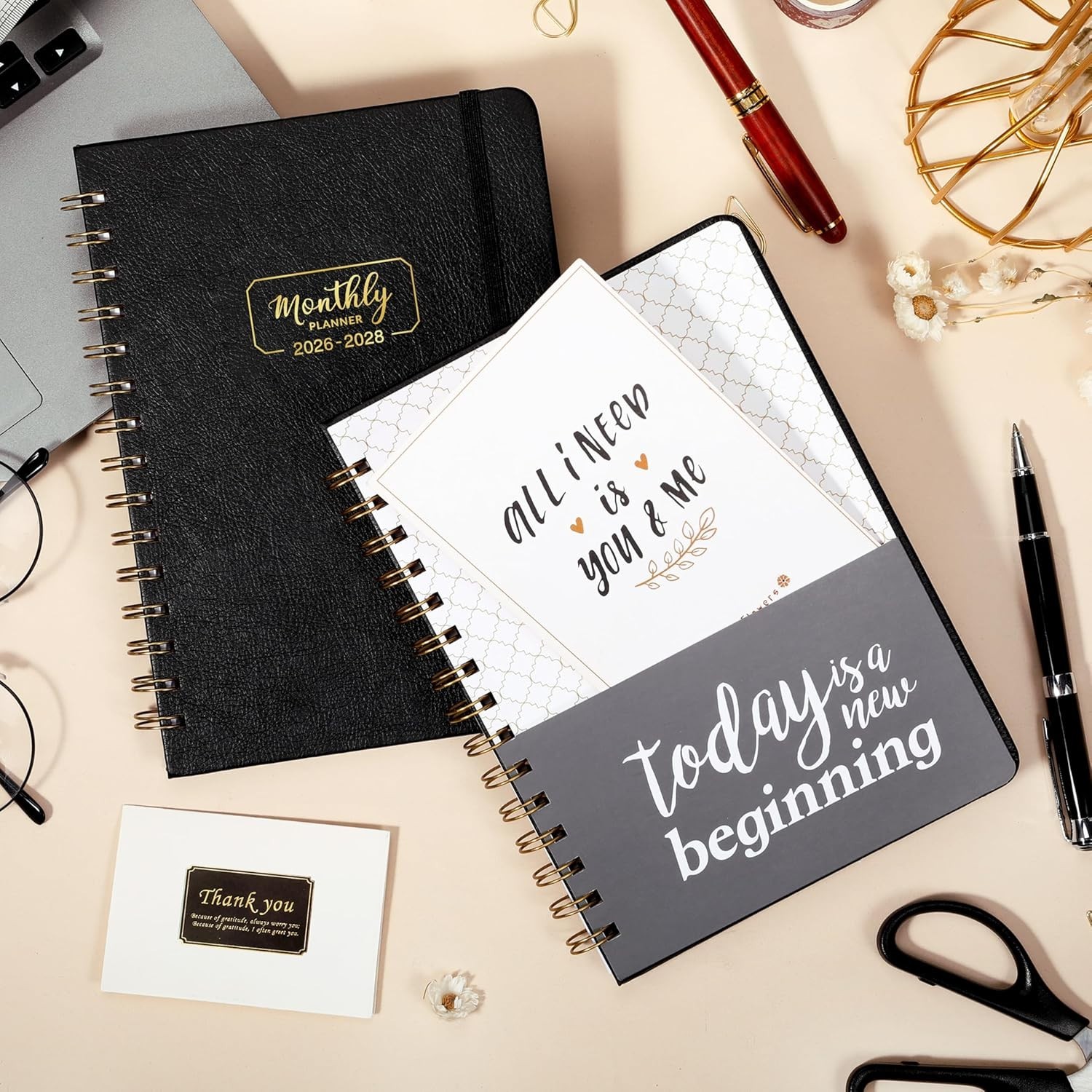 2025 2027 Monthly Planner Black Yearly Overview Thick Paper 6.4×8.5 Inches