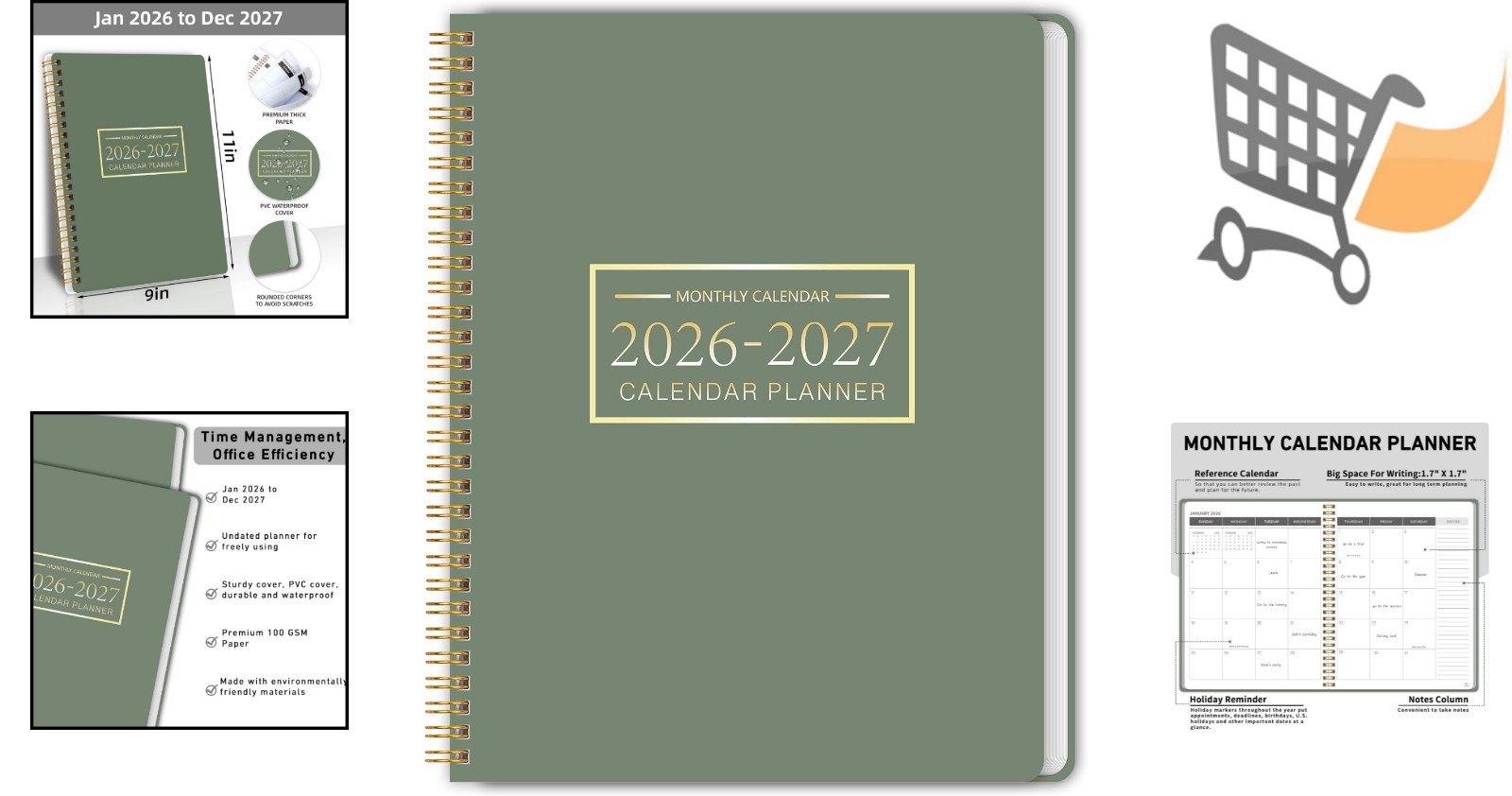 Monthly Planner 2026-2027 Water Resistant PVC Cover Spiral Bound Calendar for…