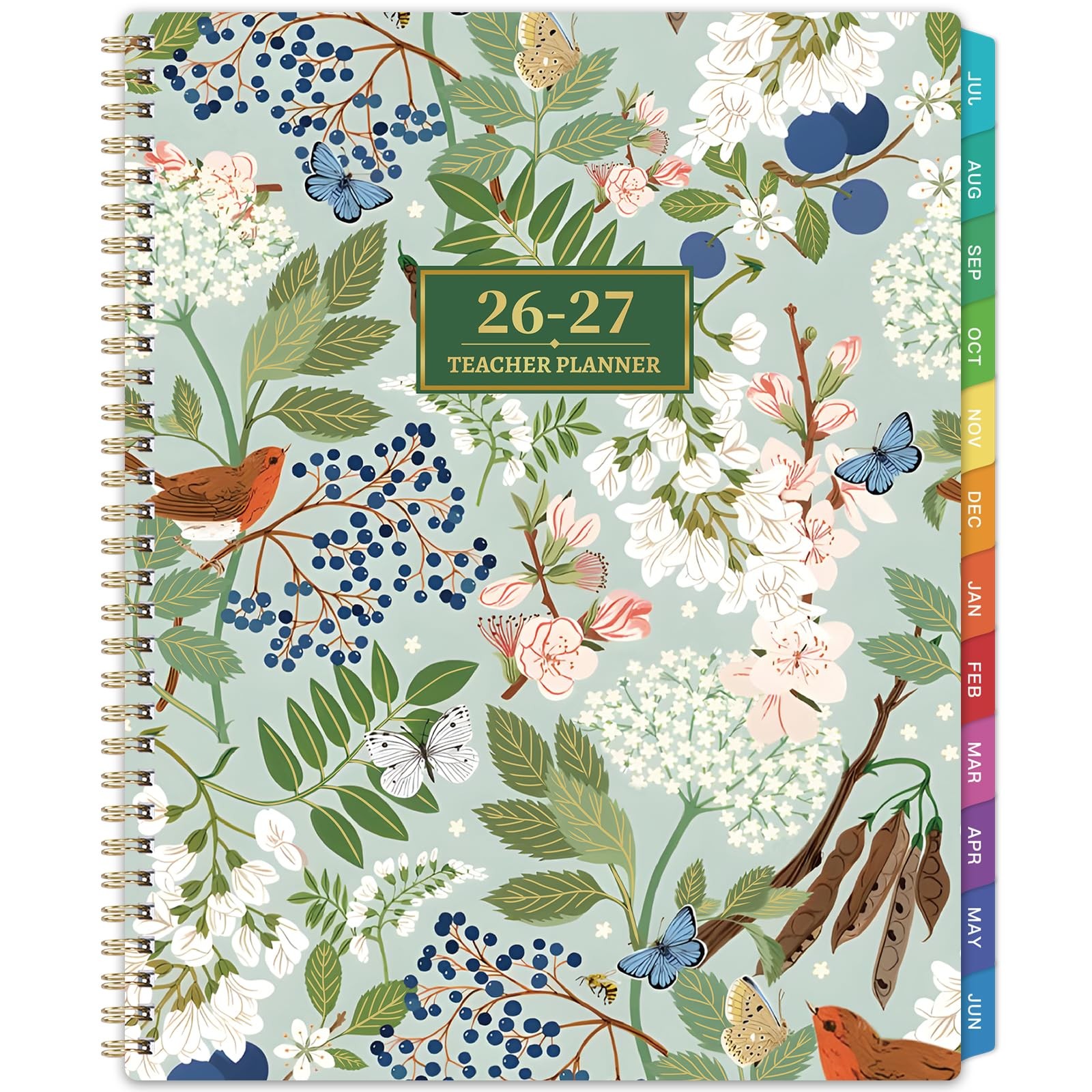 Teacher Planner 2026-2027 – Lesson 9″x11″, Green & Floral