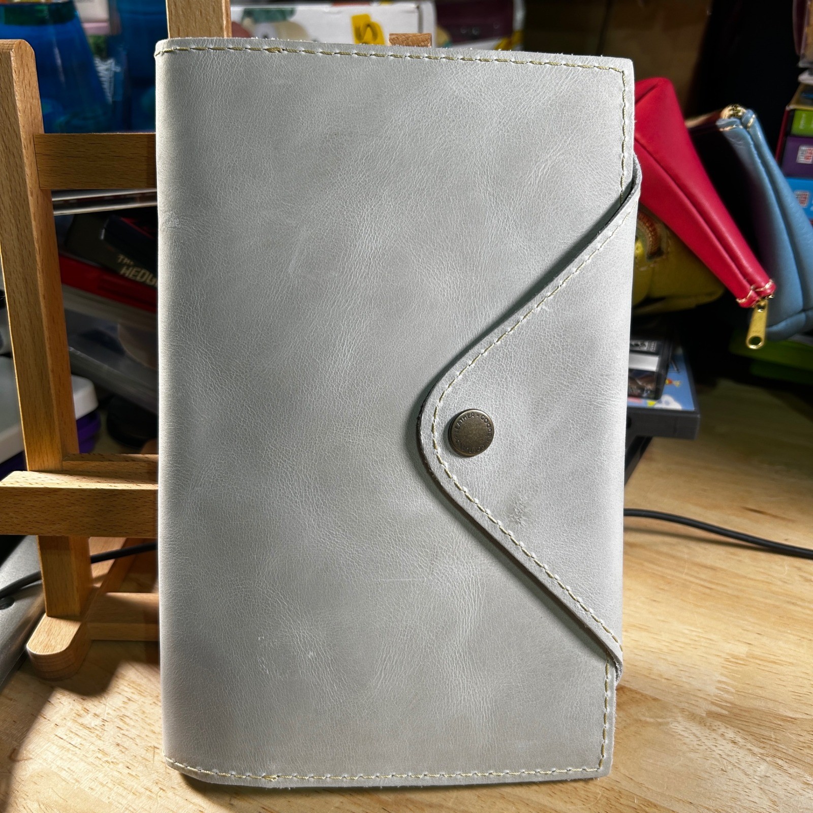 Portland Leather Goods Grey Leather Envelope Notebook Cover A6 Pocket Snap Case