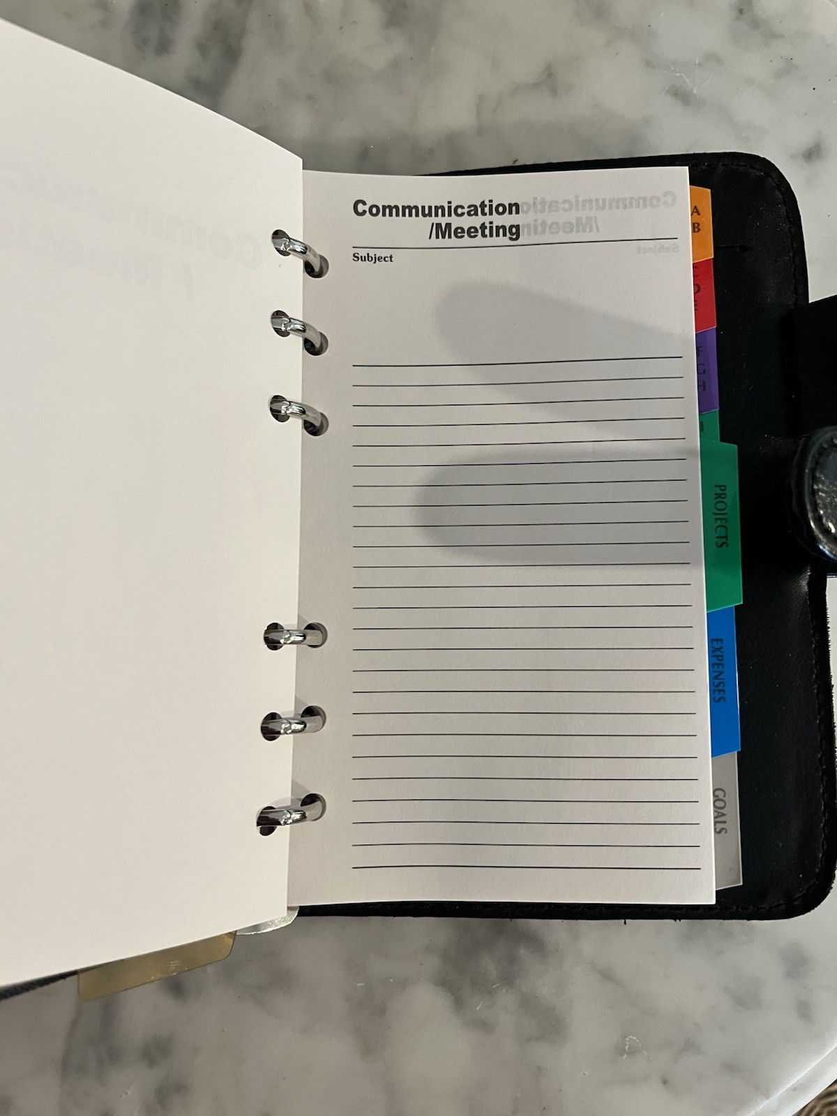 Vintage Day Planner Binder Black Faux Leather Six Rings Organizer 5×7 Desk 90’s