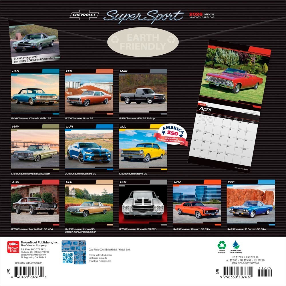 Chevy Super Sport OFFICIAL | 2026 12×24″ Square Wall Calendar | Plastic-Free