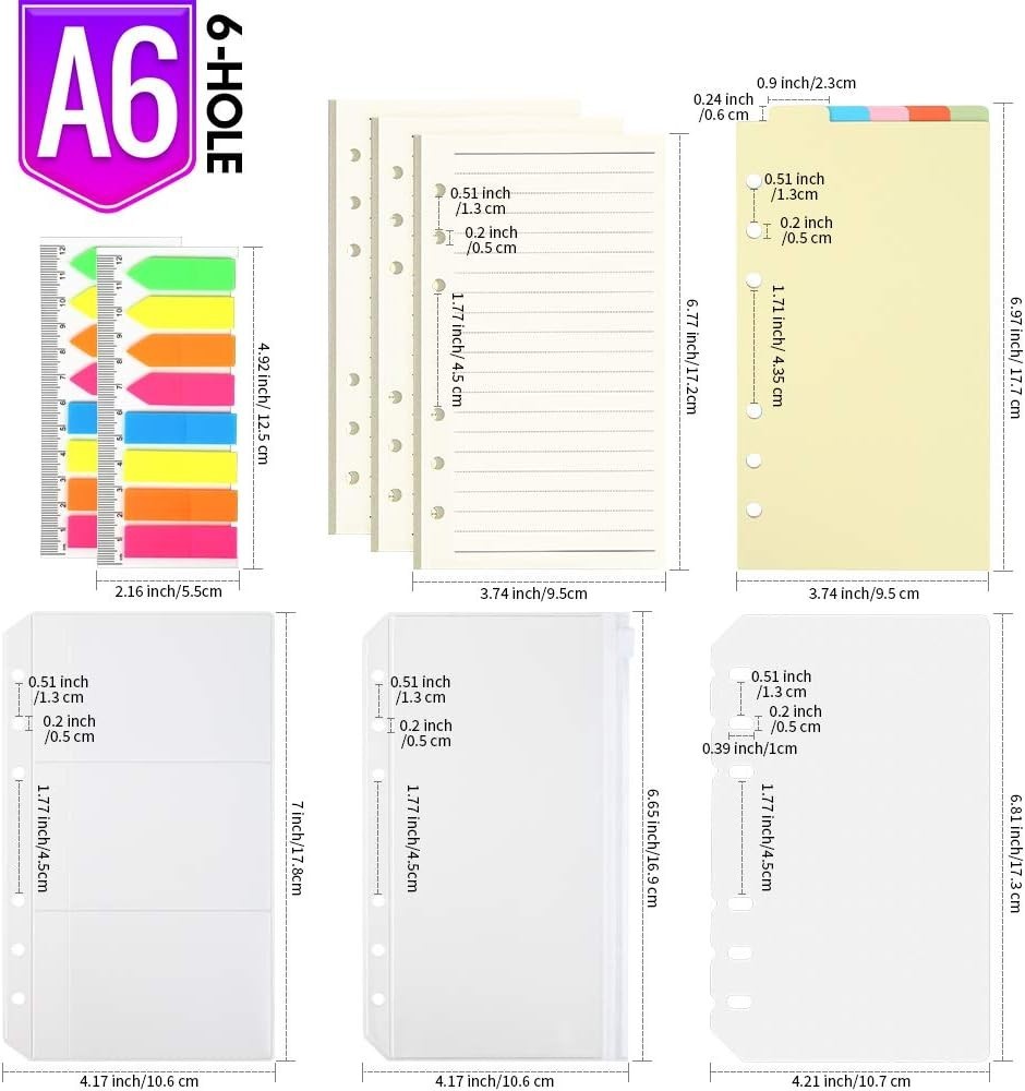 Versatile A6 Lined Paper Kit with Binder Pockets & Colorful Dividers – 90 Sheets