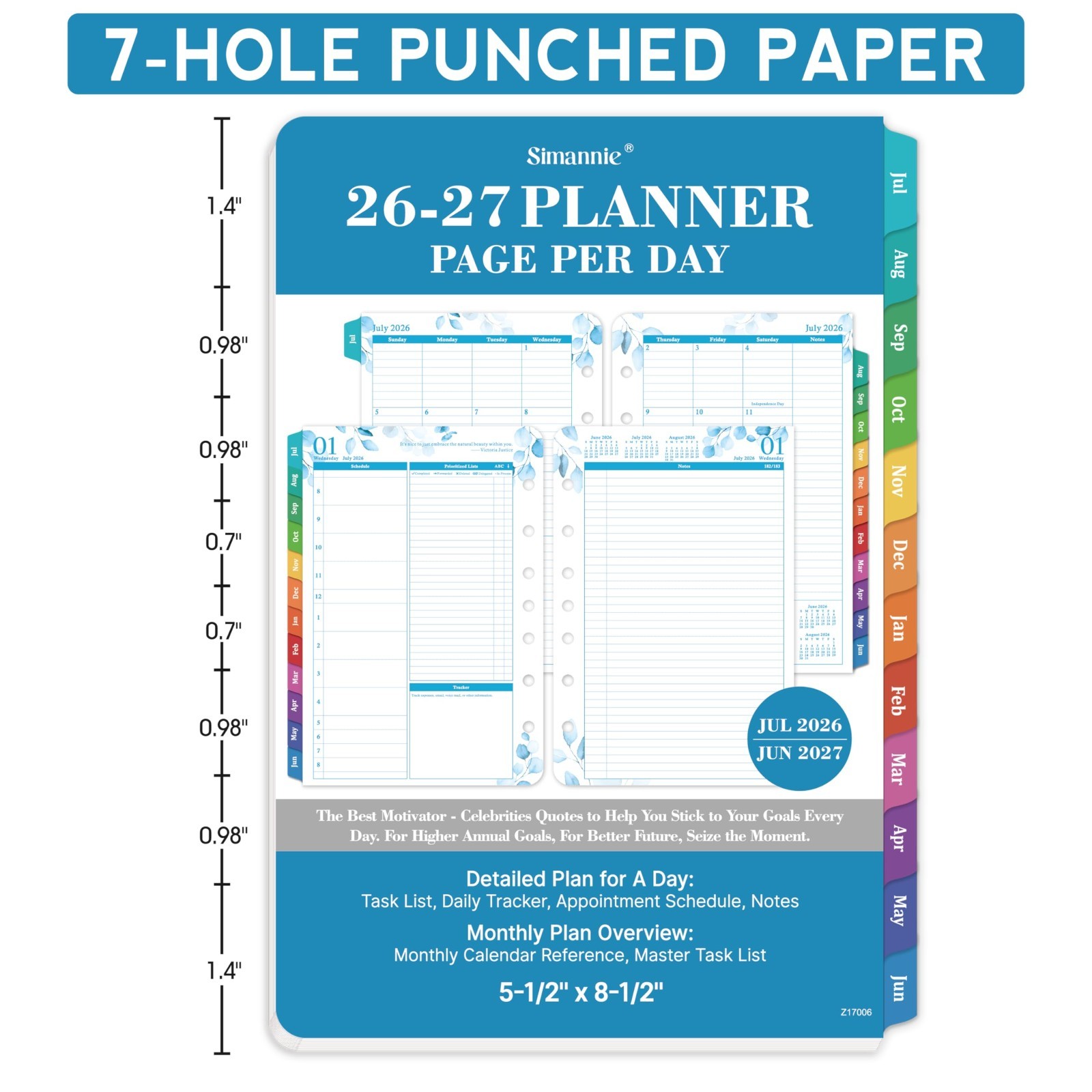 Daily Planner Refills 2026-2027, Two Pages Per Day, Monthly Inserts, 8.38″x5.51