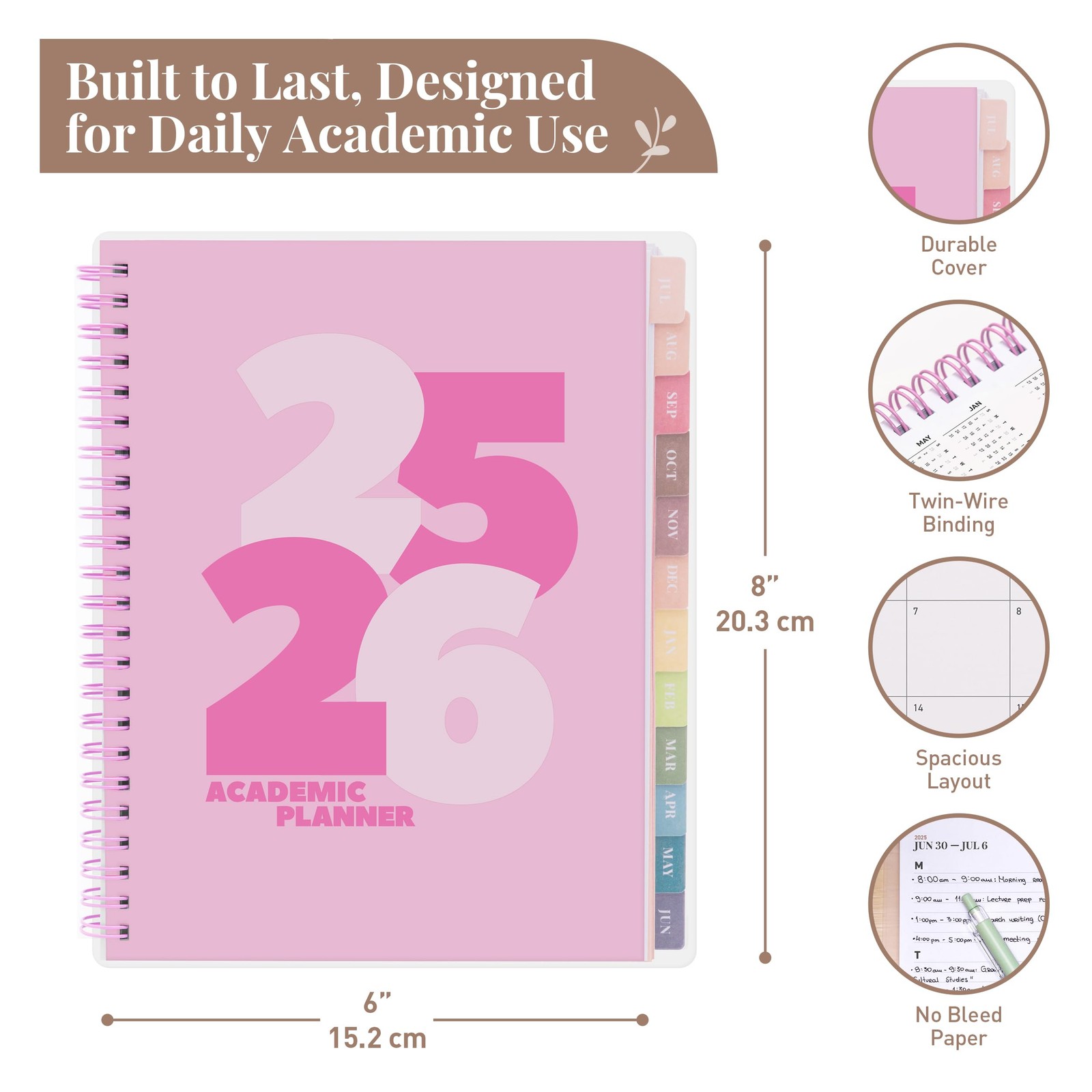 Chunky Student Planner 2025 2026, Twin Wire Binding, Notes Pages, Multicolor