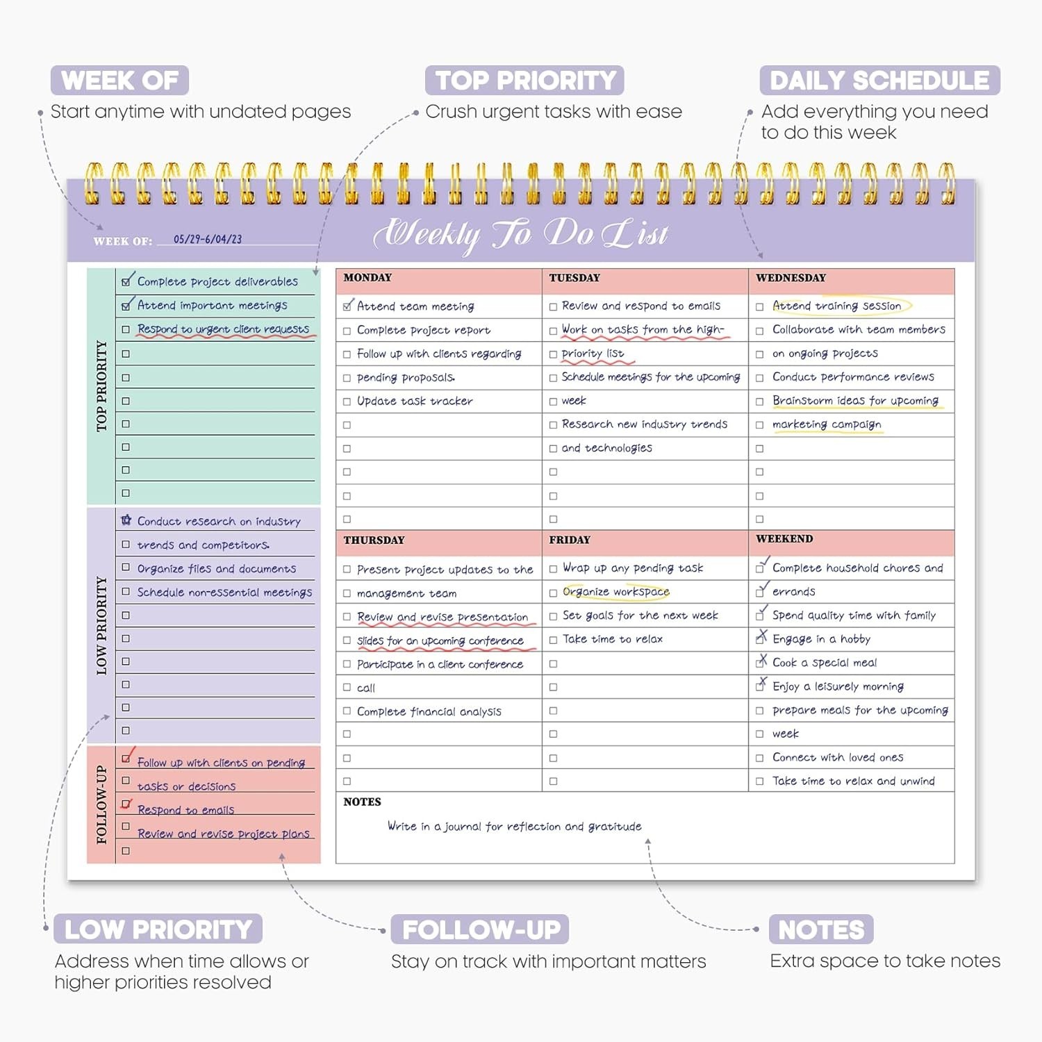 Durable 8.5” x 11” Weekly Notepad – 52 Undated Pages for Office & Home Planning