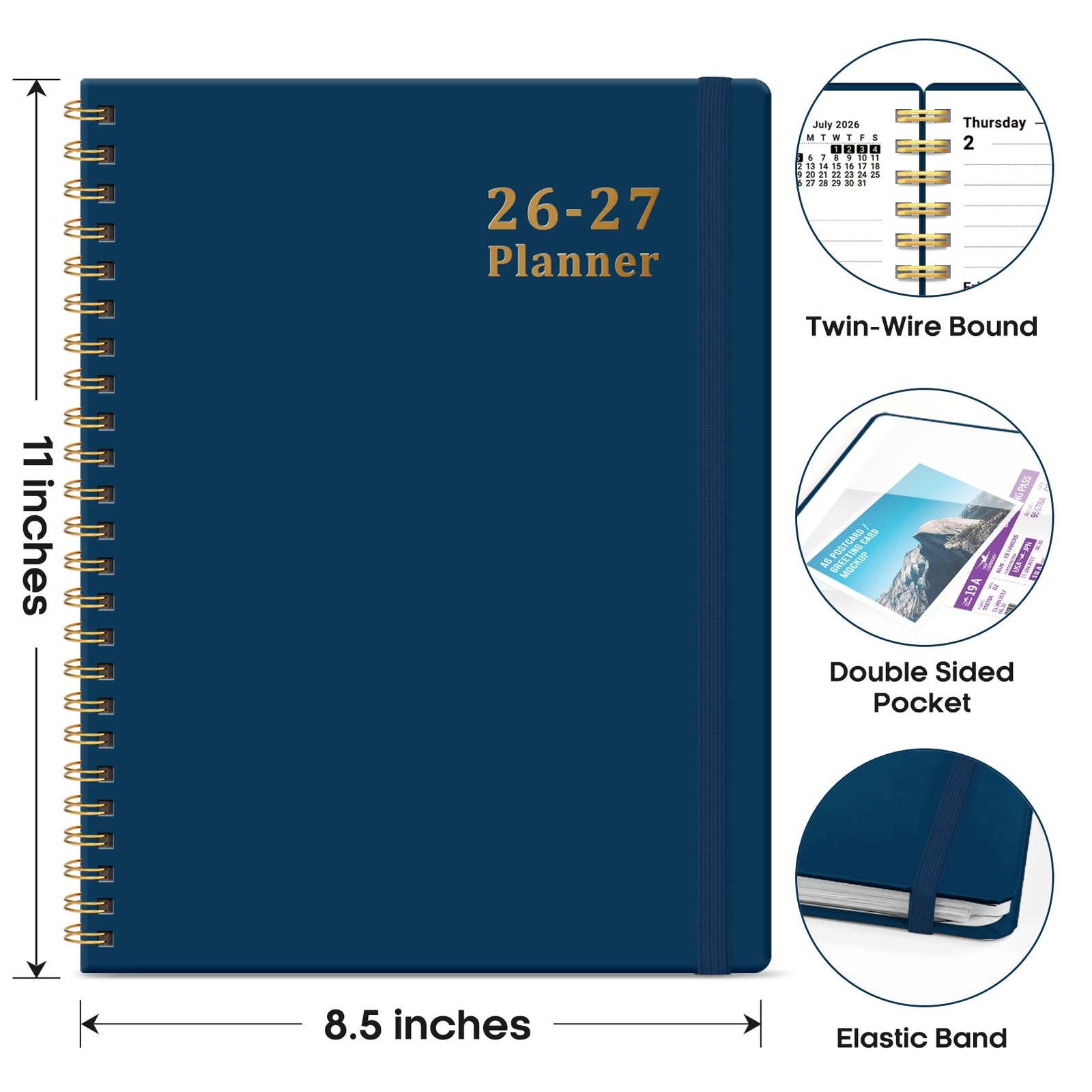 Planner 2026-2027, 8.5″ x 11″ Weekly and Monthly A4(8.5″x11″), F-Navy Blue