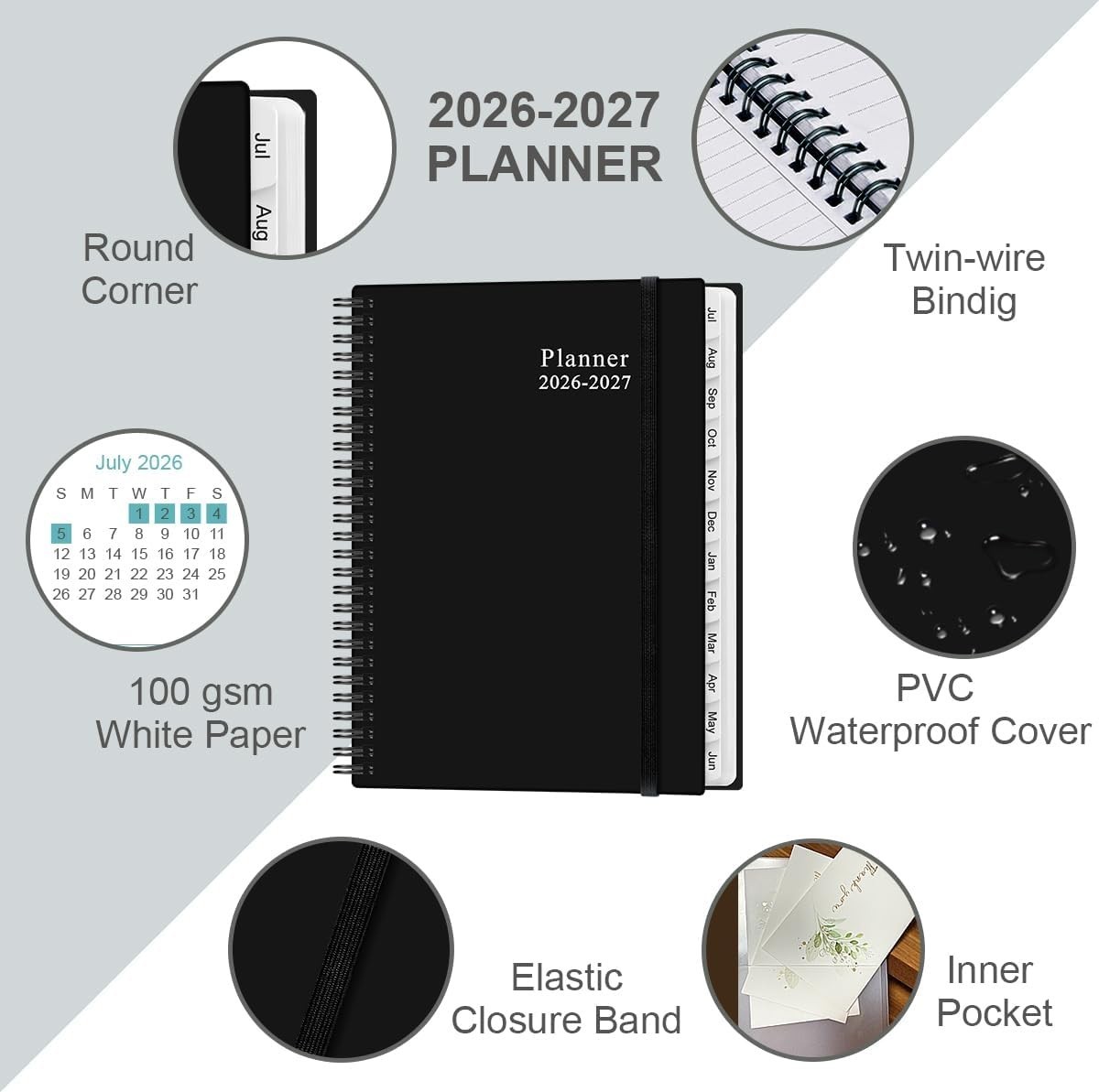 Productive 2026-2027 Planner with Holiday Reminders & Contact Lists, 6.4″x8.5″