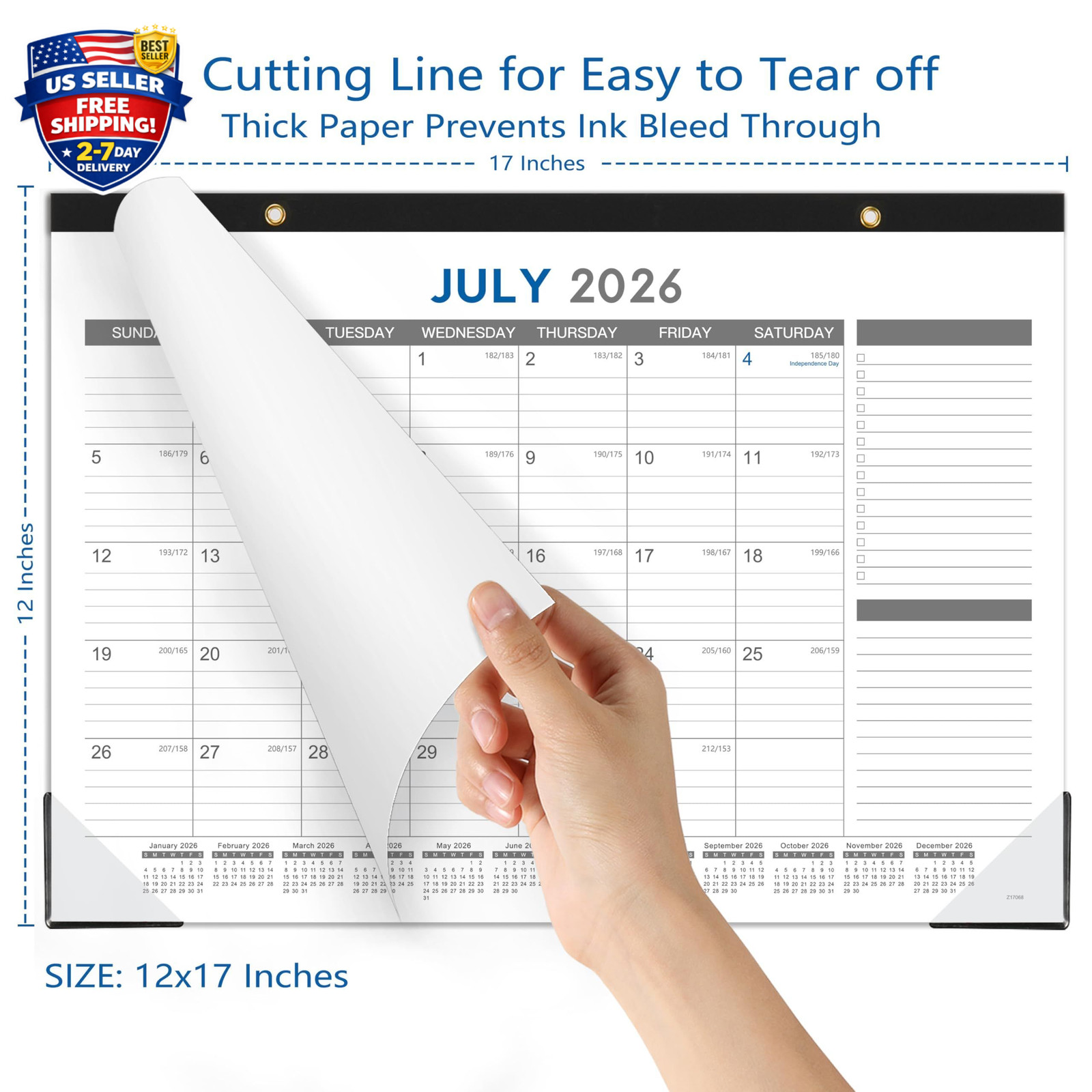 2026-2027 Large Desk Calendar Pad, 18-Month (17″ x 12″) with Corner Protectors