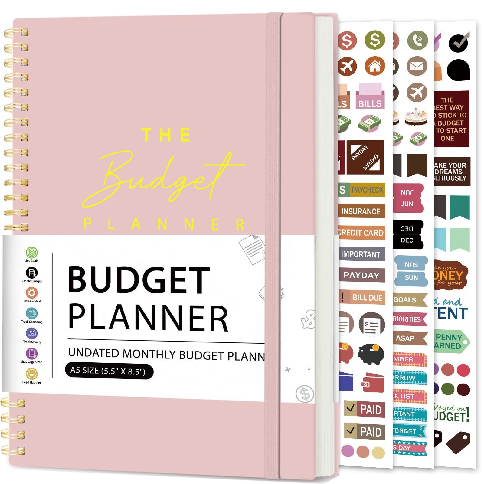 Budget Planner Ledger Account Book Monthly Expense 5.5 x 8.5 inches, Pink