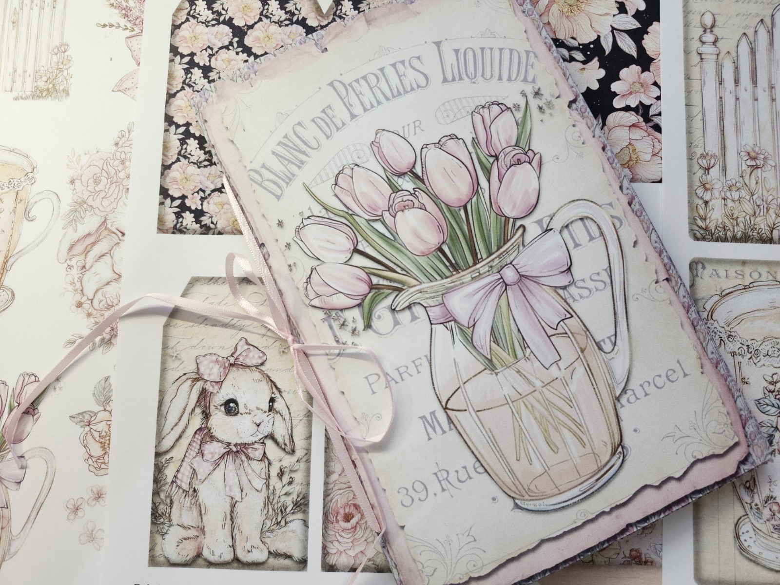 Junk Journal Blank Booklet “SPRING FLING” HANDMADE Easter Spring Florals LG 40pg