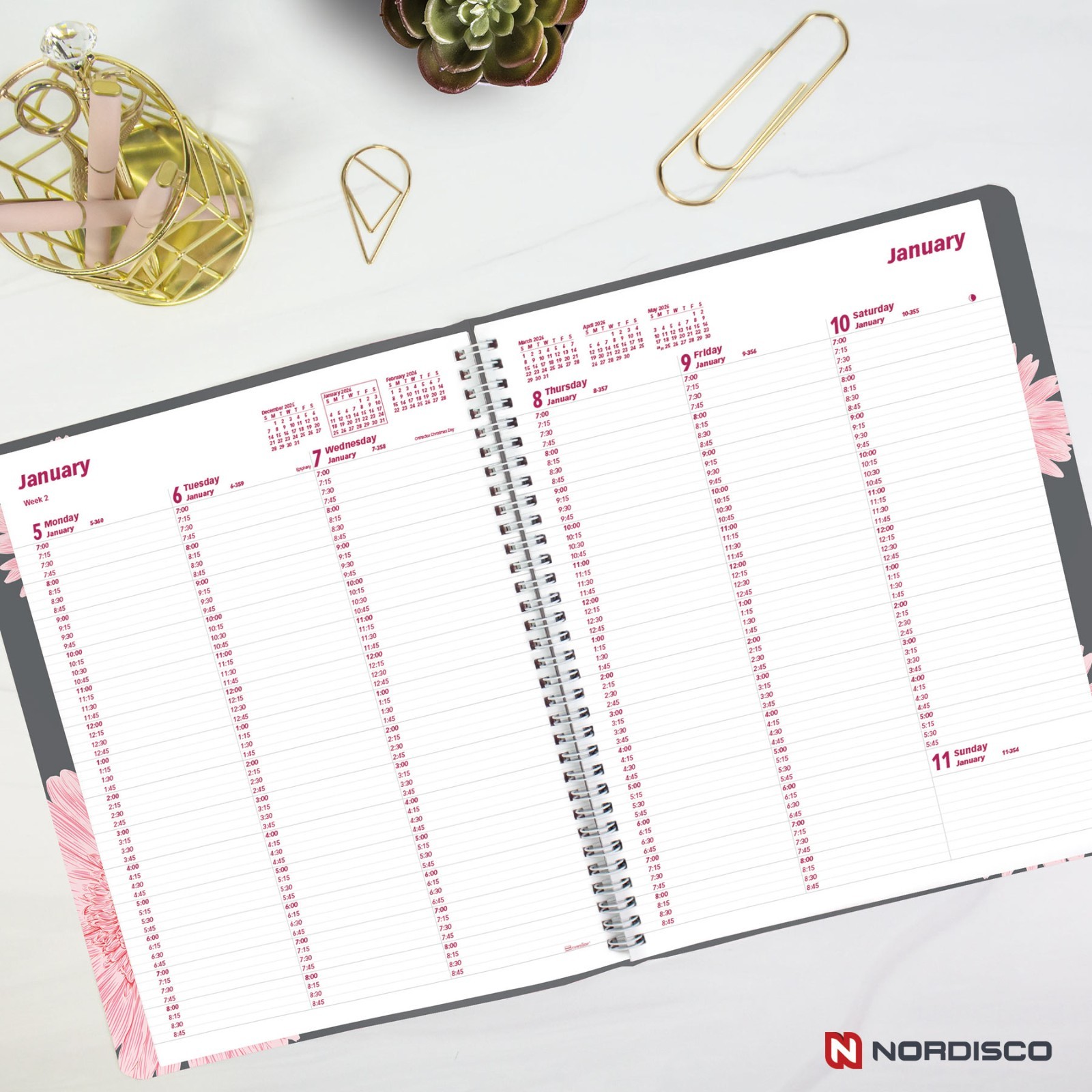 2026 Brownline CB950G.05 Pink Daisy Weekly Appointment Book, 8-1/2 x 11″