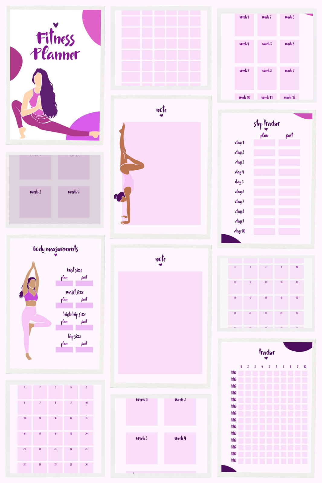 Digital fitness planner. PDF, PNG, JPEG