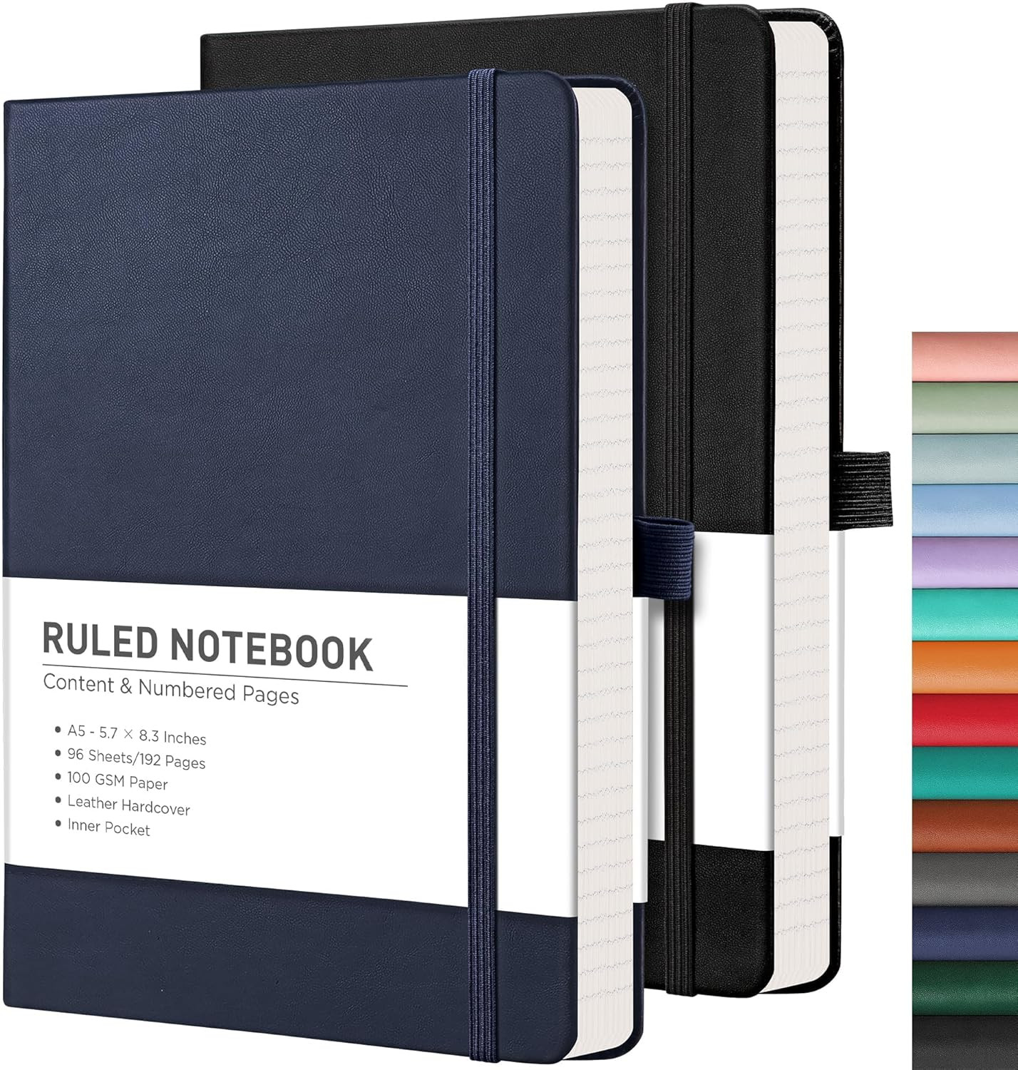 Lined Journal Notebook, 2-Pack, 192 Numbered Pages per Pack, A5 Medium Size (5.7